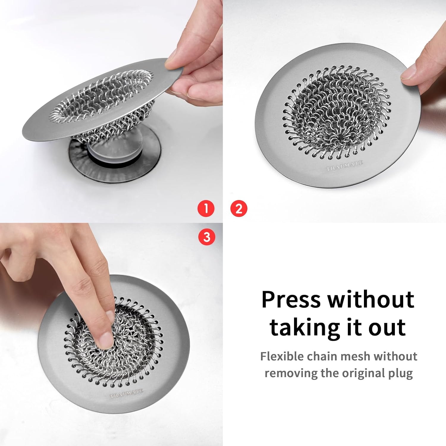 Detalle de TRAPMATE XN-LG Shower Drain Hair Catcher, 4.4-Inch 304 Stainless Steel
