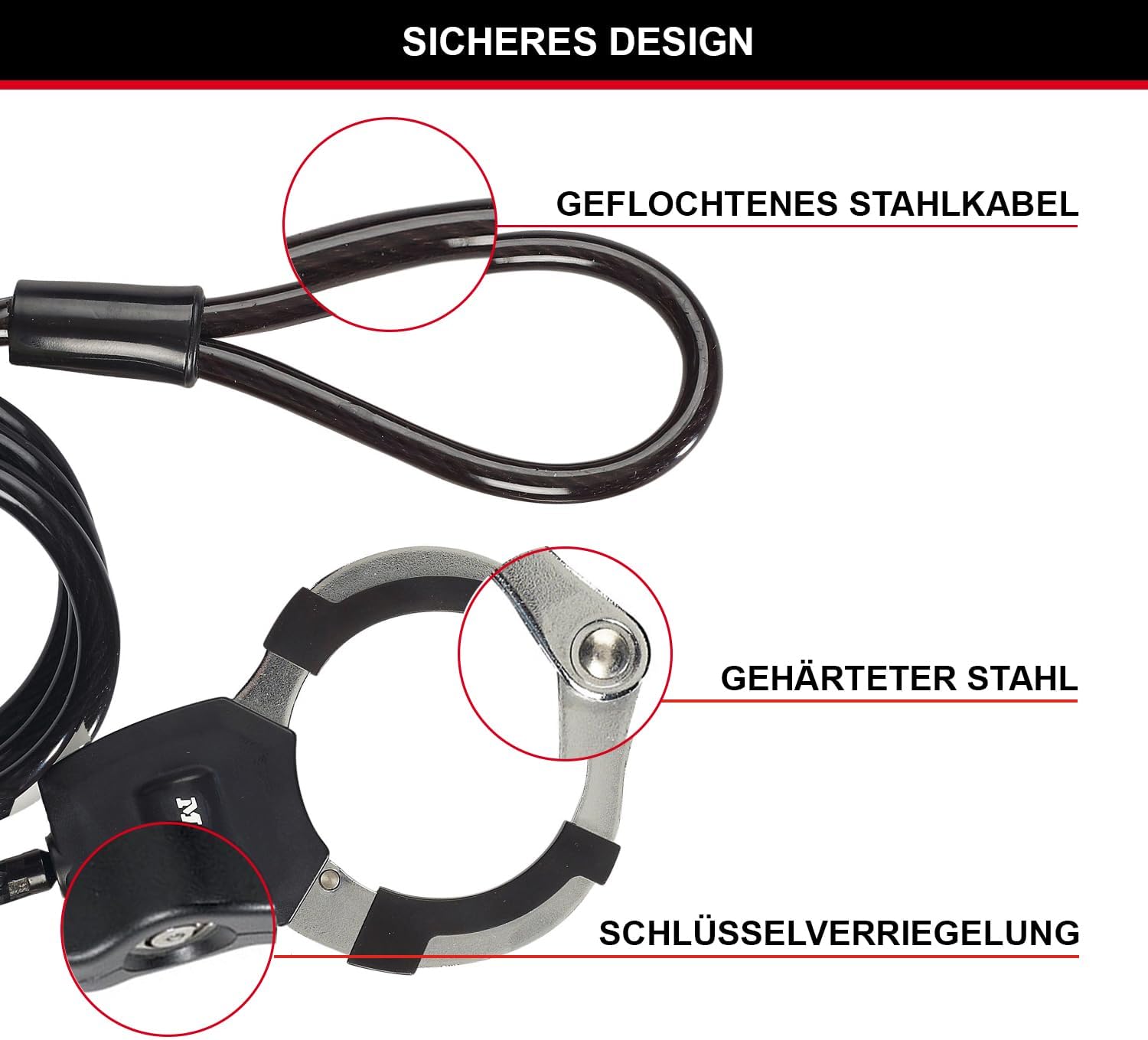 Detalle de Master Lock Kabelschloss 1 m mit Schlüssel – robustes Fahrrad-, Scooter- und Kinderwagenkabel