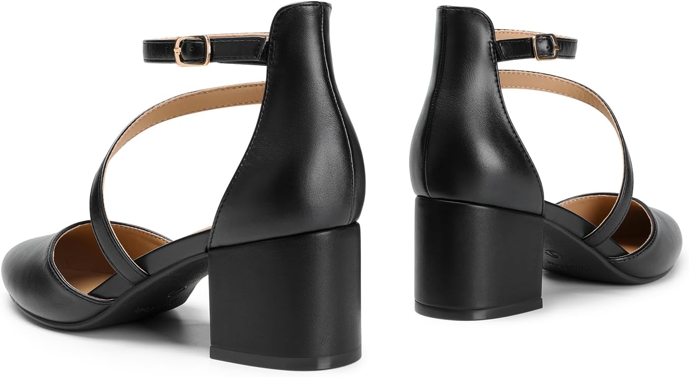 Thumbnail 4 de DREAM PAIRS Closed Toe Low Chunky Heel Ankle Strap Pumps