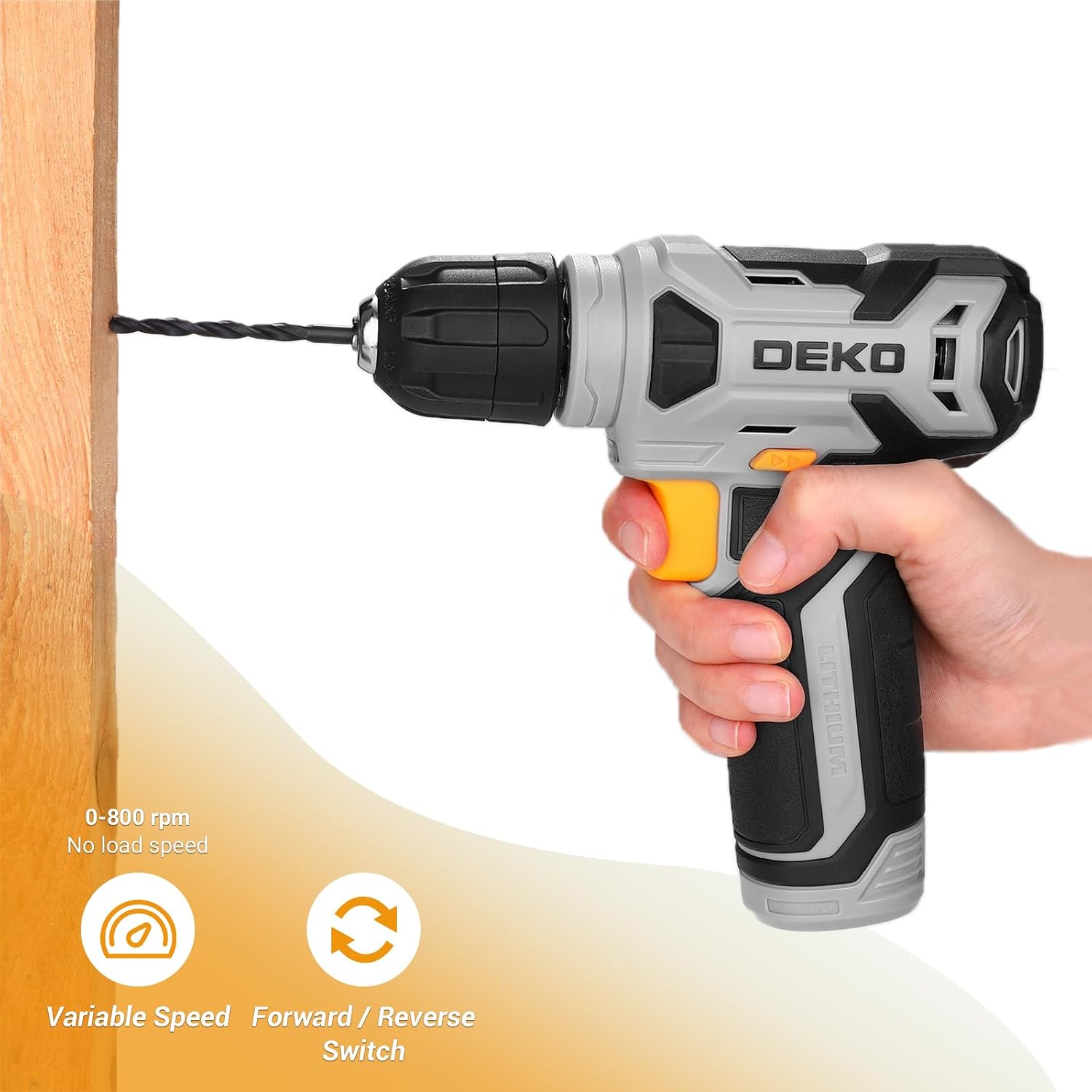 Detalle de DEKOPRO trapano avvitatore senza fili 8 V con mandrino da 10 mm, LED e 42 accessori