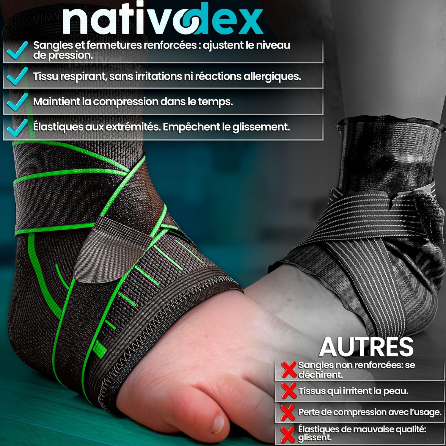 Thumbnail 3 de NativoDex chevillère renforcée pour entorse – maintien et stabilisation de la cheville, ajustable pour les deux pieds