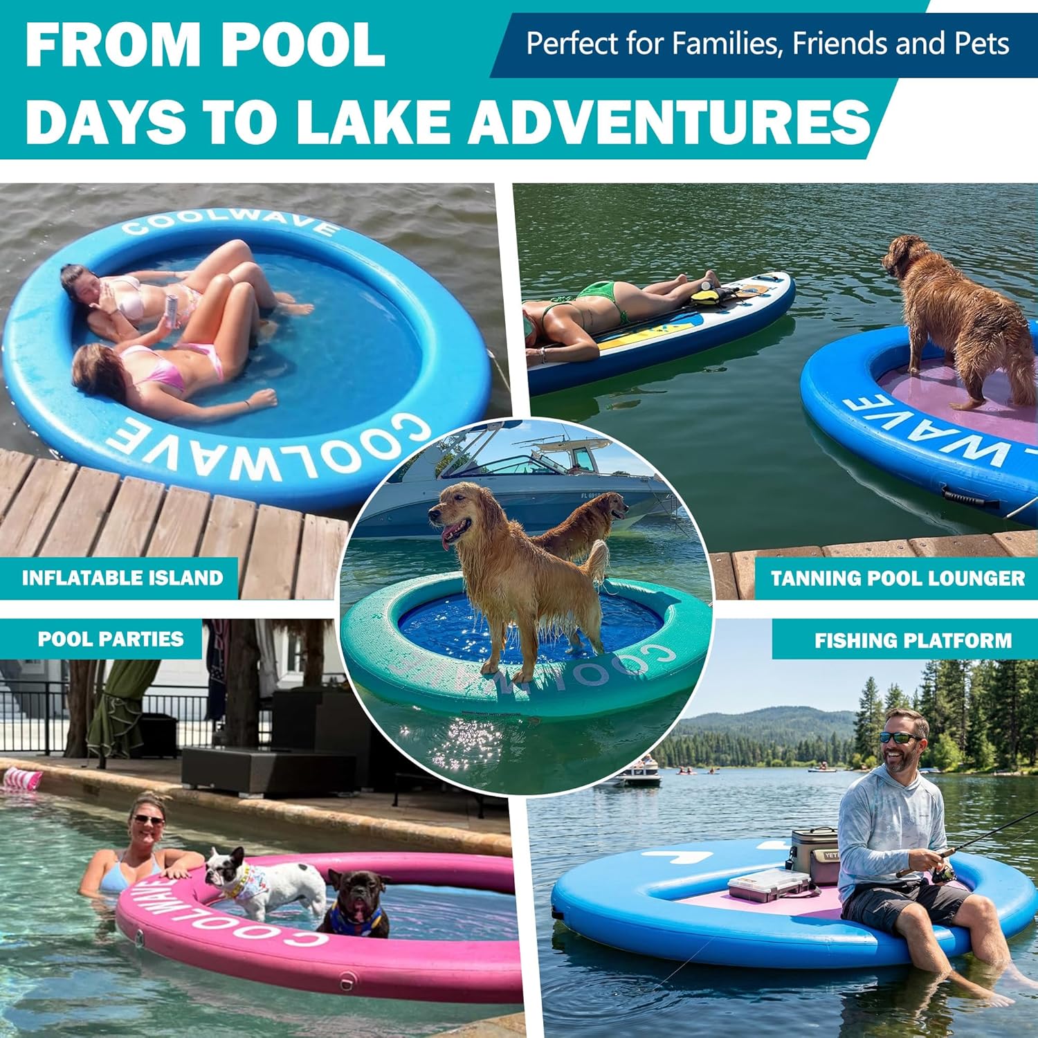 Thumbnail 4 de COOLWAVE Inflatable Water Hammock Floating Dock: A Big, Fun Ring for Lakes and Pools