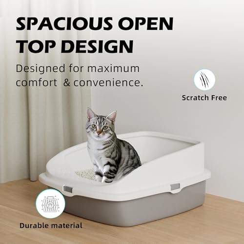 Thumbnail 1 de Vivo Technologies Cat Litter Tray Box (Grey) – Open Top Tray with Detachable Rim and Free Scoop