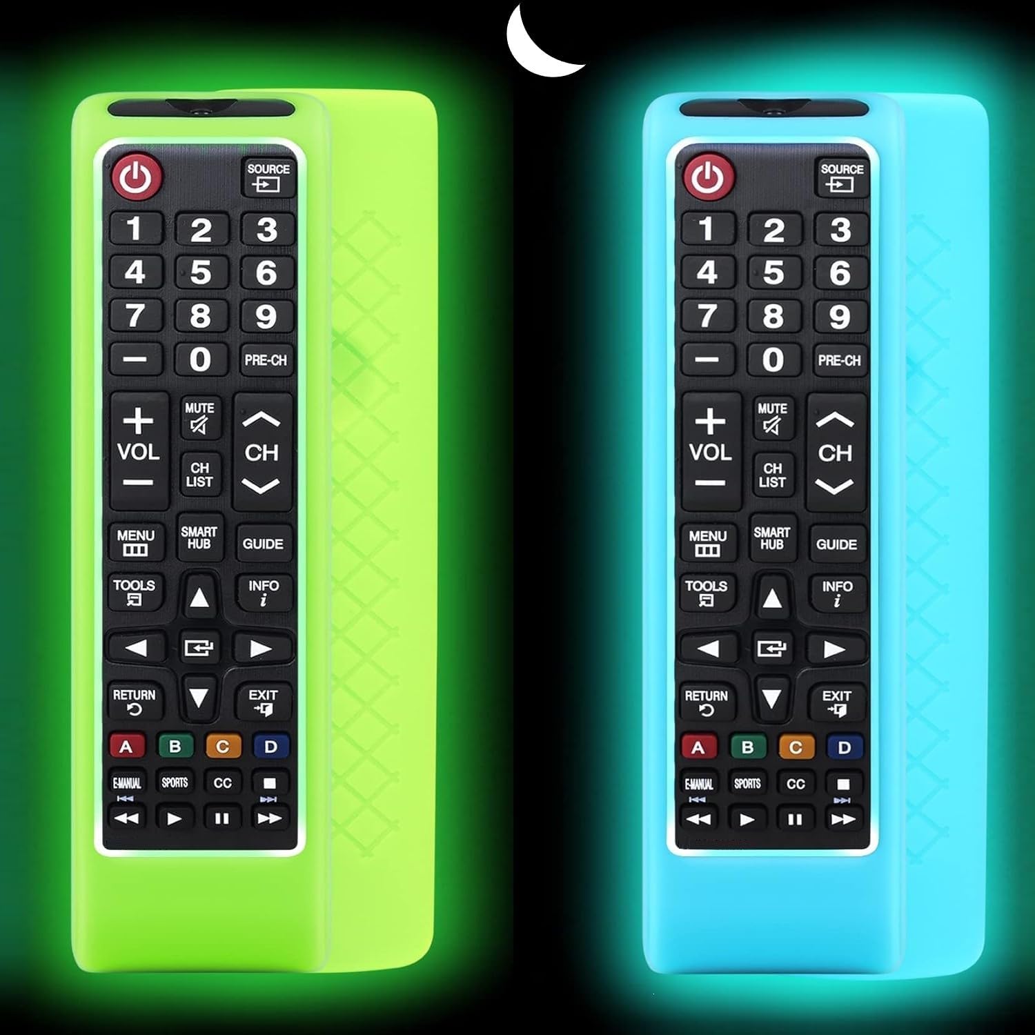 Detalle de 2-Pack Remote Cover Case for Samsung TV Remotes – Glow in the Dark Silicone Sleeve with Lanyard