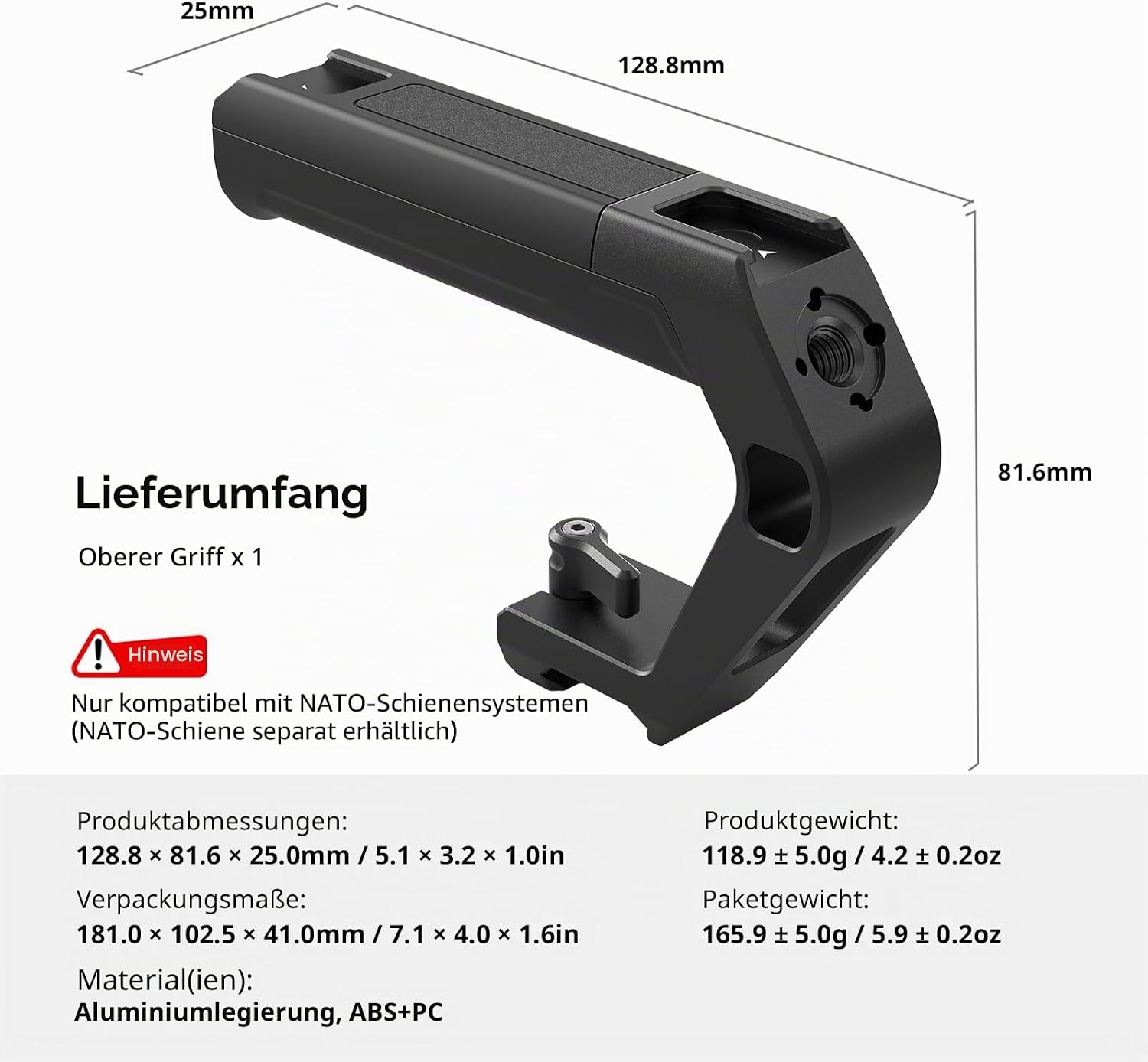 Thumbnail 6 de SMALLRIG Leichte NATO-Klemme Obergriff 5977 – kompakter Handgriff mit NATO-Schiene und Kalt-Schuh-Bestimmungen