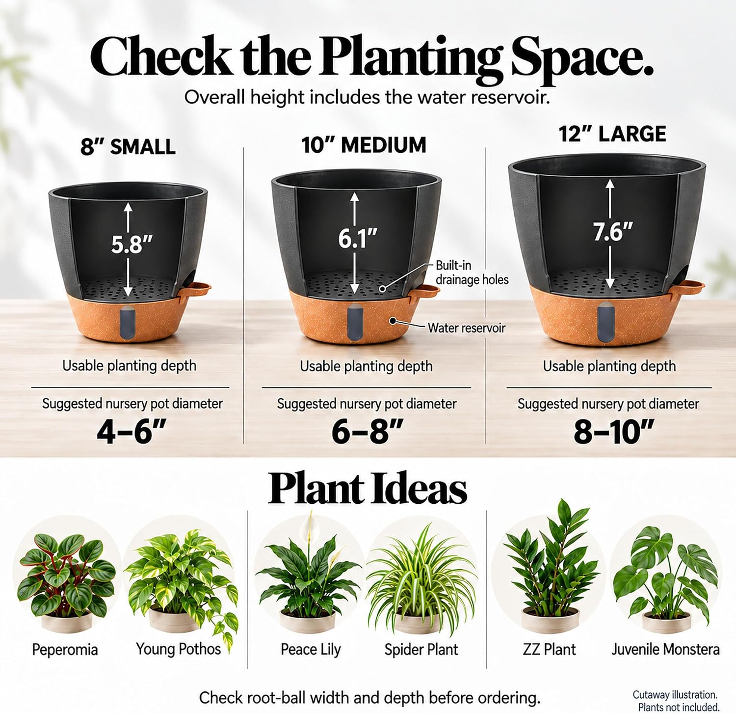 Thumbnail 6 de Fielda Self-Watering Plant Pots, 8/10/12-Inch Set with Water-Level Indicator