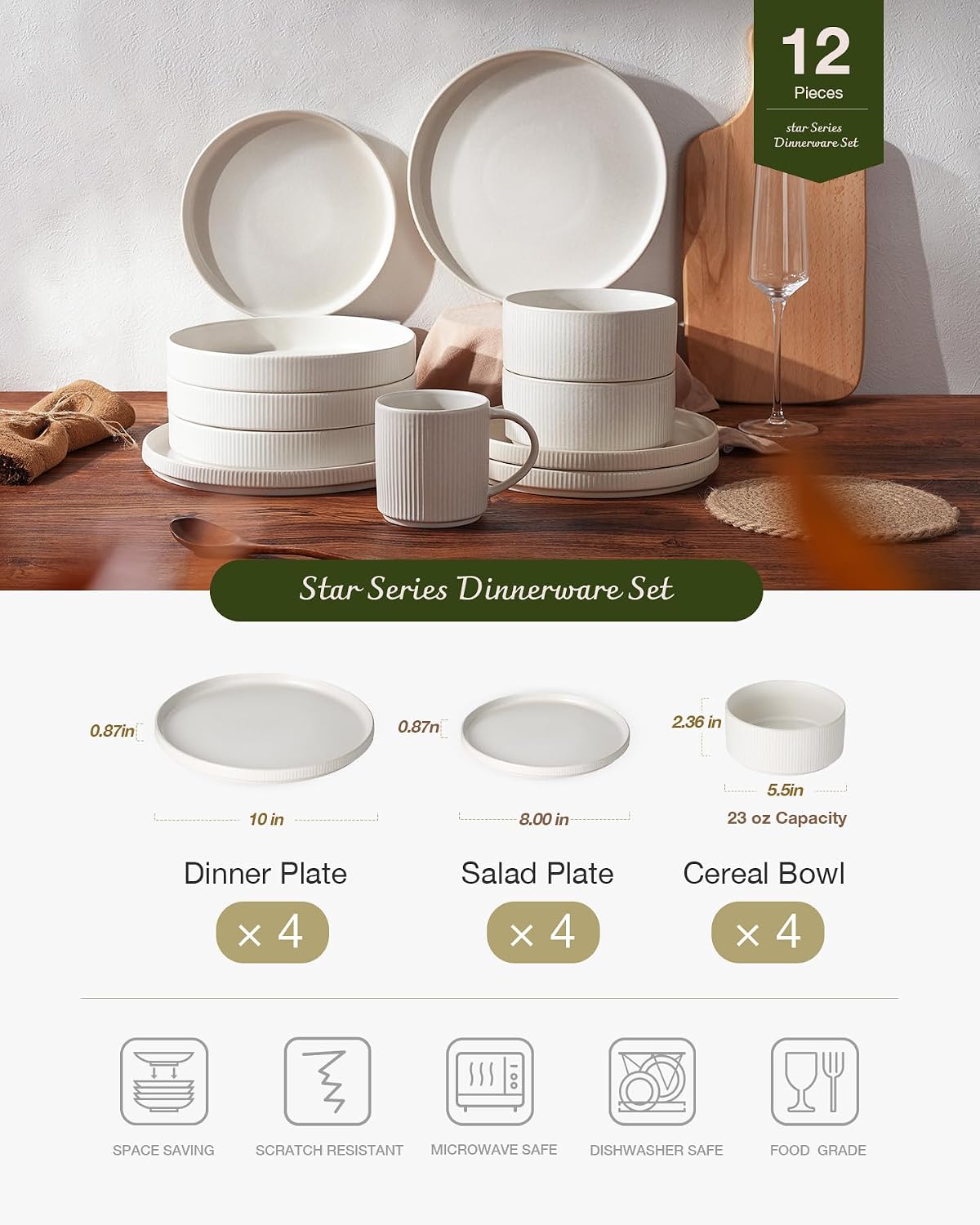 Thumbnail 2 de Famiware Star 12-Piece Dinnerware Set, Matte White 🍽