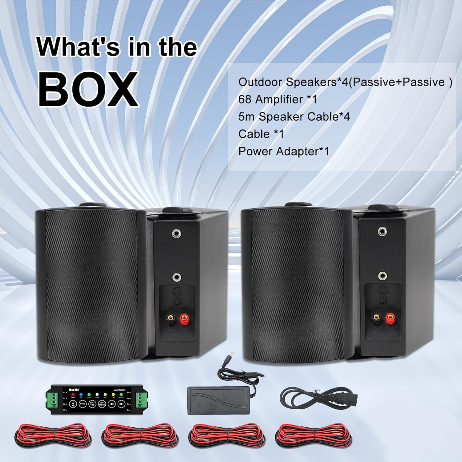 Thumbnail 3 de Herdio 5,25 Zoll Bluetooth Außen-Lautsprecher-Set (600W) – wetterfest, 4 Lautsprecher + Verstärkerbox