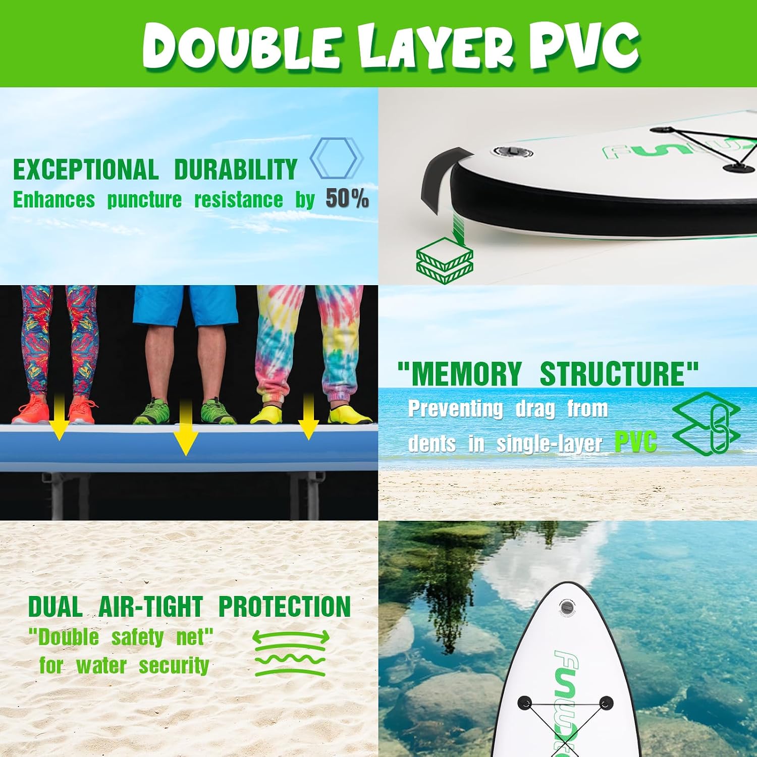 Thumbnail 2 de FunWater Ultra-light Inflatable Stand Up Paddle Board – 10'6" or 320cm SUP with Adjustable Paddle, Pump, Leash, Backpack & Fins