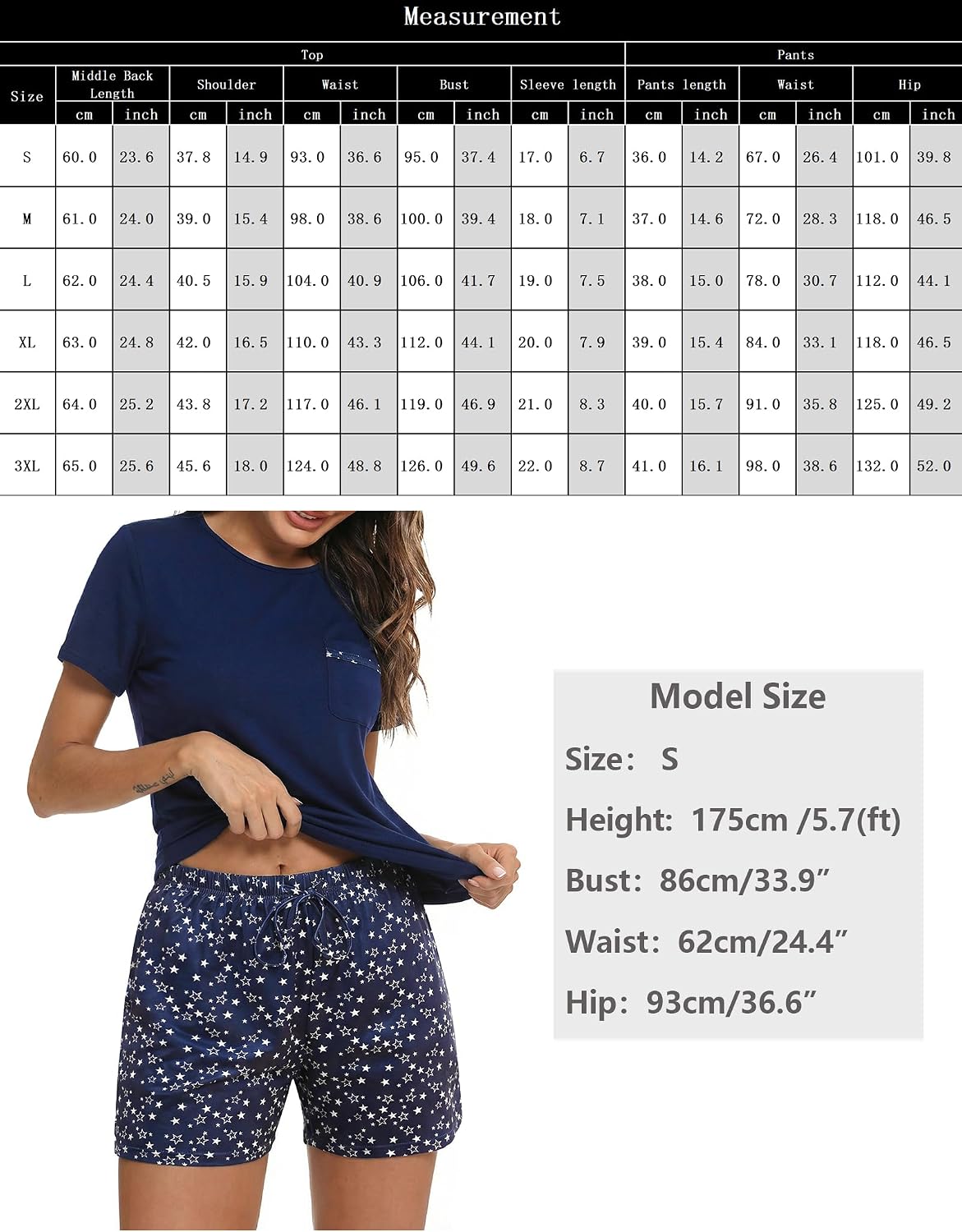 Detalle 2 de Aseniza Damen Kurz Pyjama Set – Baumwolle Shorty mit Sternenprint, 2-teilig