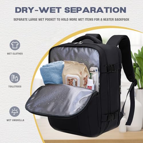 Detalle de Mochila de viaje VMIKIV 40x30x20/40x20x25: cabina para Ryanair, Vueling y otras aerolíneas con compartimentos y bolsillo antirrobo