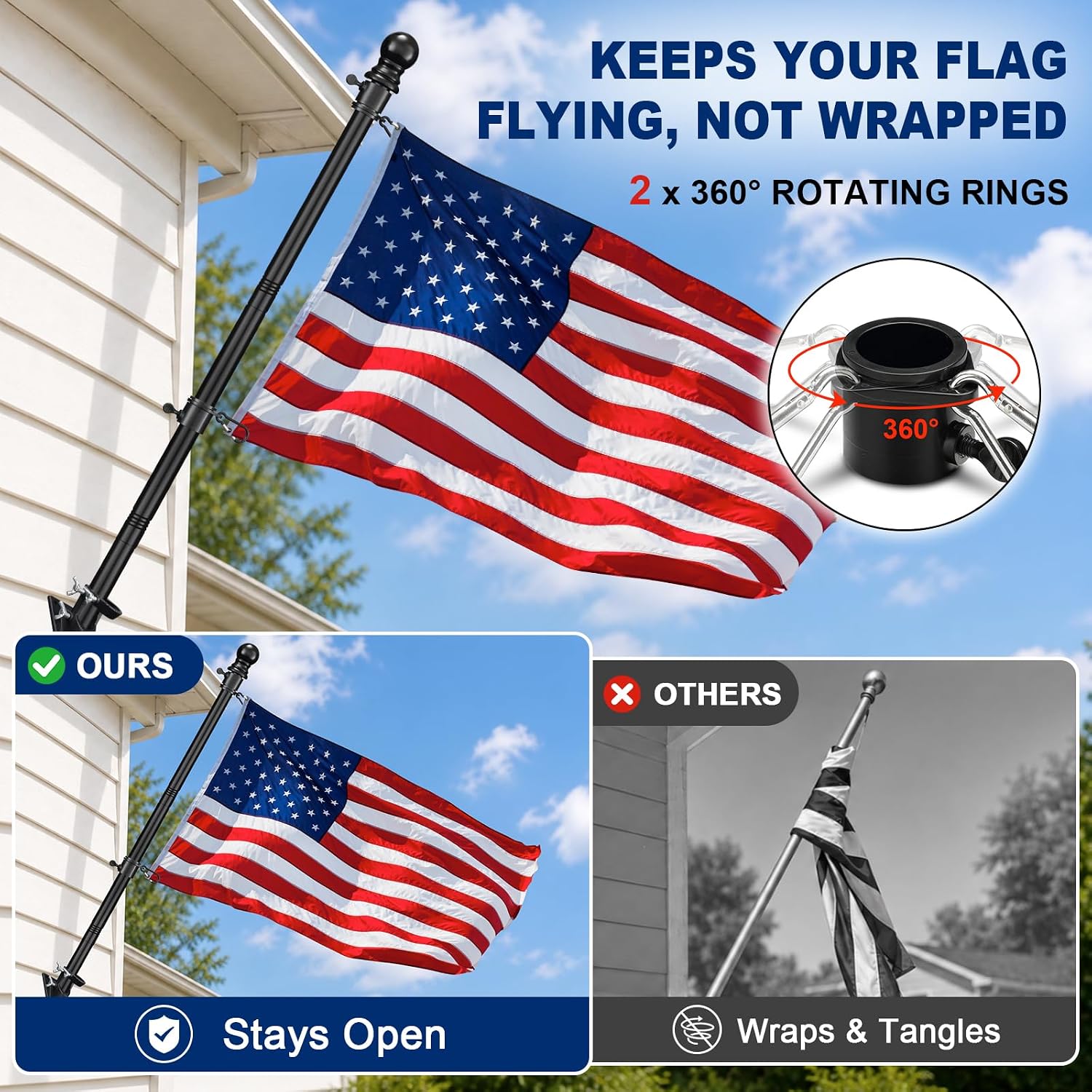 Detalle 2 de Barcetine 01 6 ft Flagpole, Stainless Steel with 360° Rotating Rings