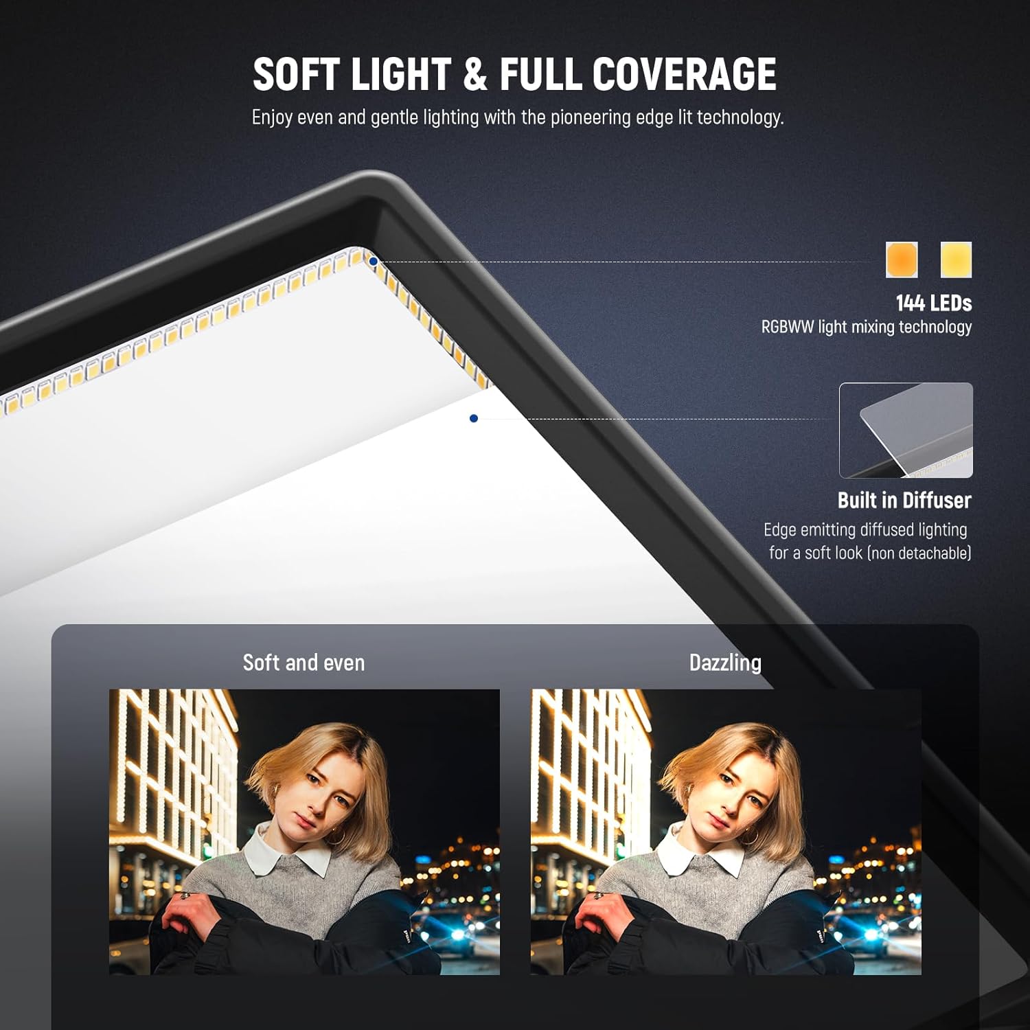 Detalle de NEEWER 192 LED Video Light Panel (20W) – Ultra-thin bi-colour, dimmable panel with 4000mAh battery