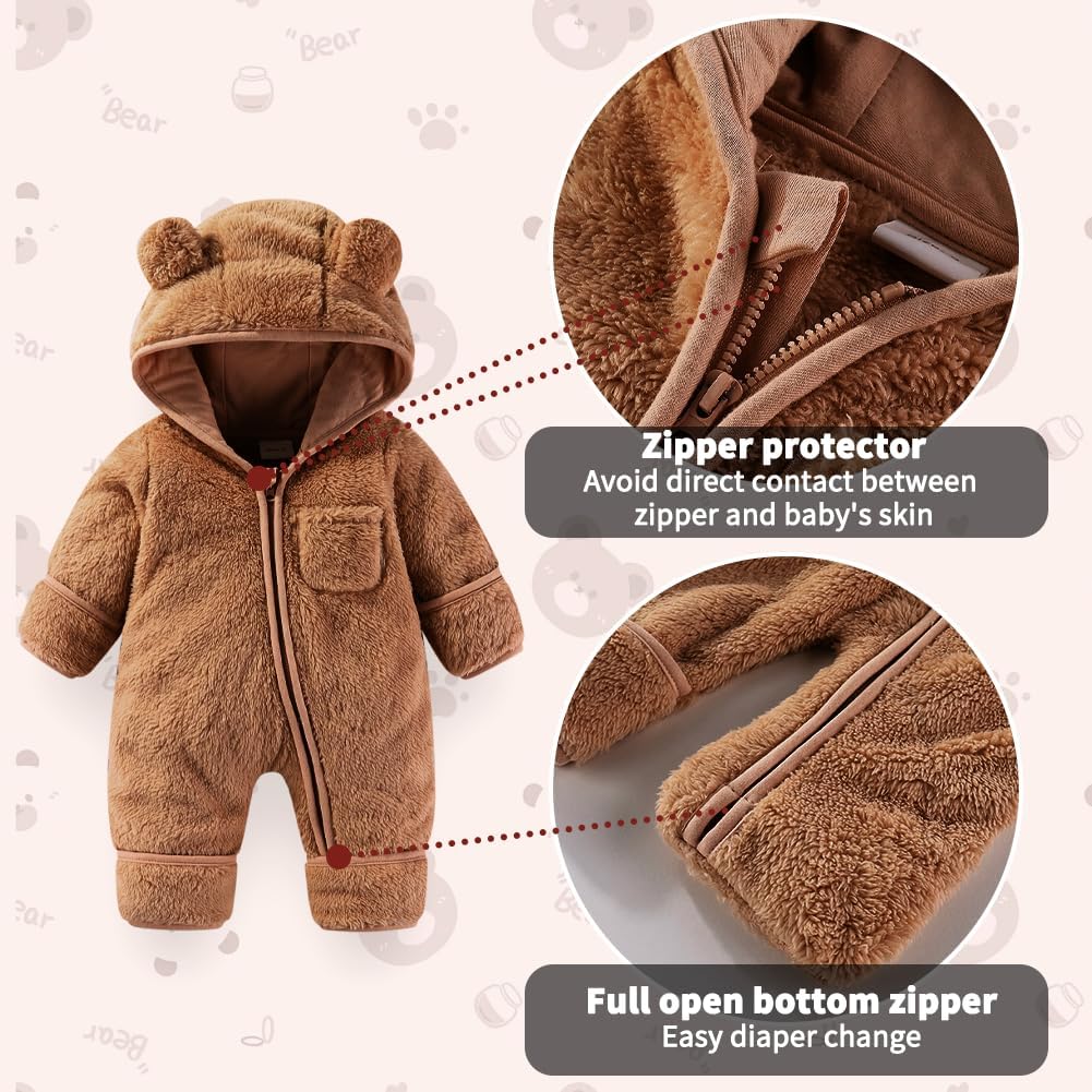Thumbnail 2 de Fairy Baby bear hooded footed snowsuit with fold-down mittens for newborns