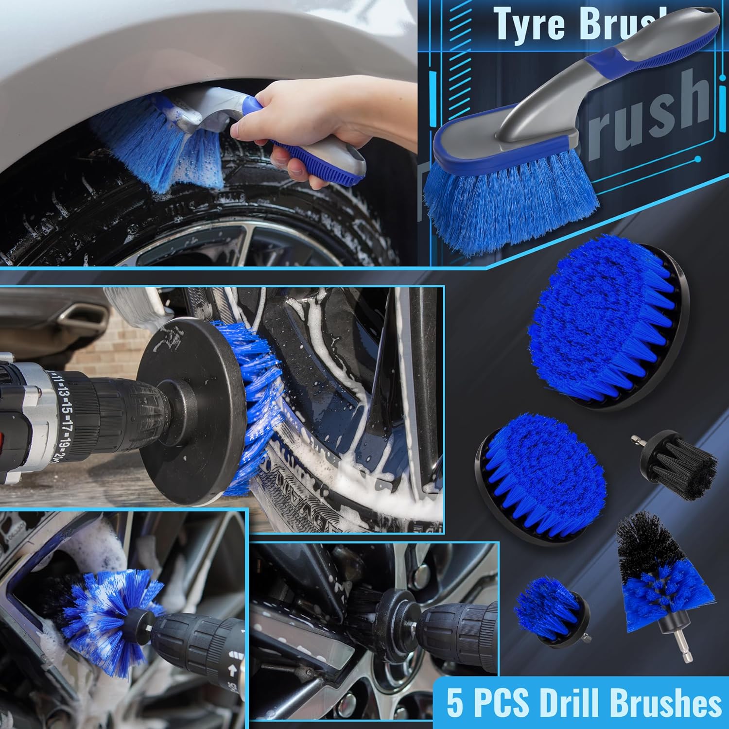 Thumbnail 6 de Bemece 30-Pcs Car Detailing Kit (Blue) – brushes for rims, interiors, vents & dash