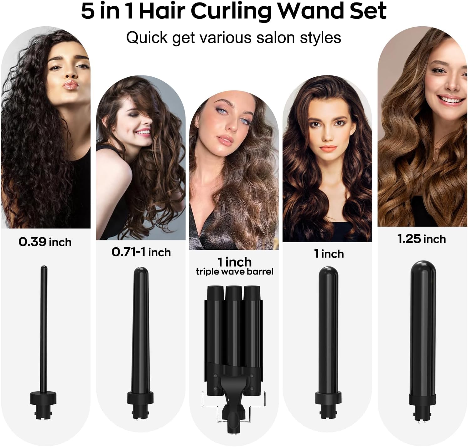 Detalle 2 de janelove 5‑in‑1 Curling Wand Set 10–32mm for All Hair Types 💇♀