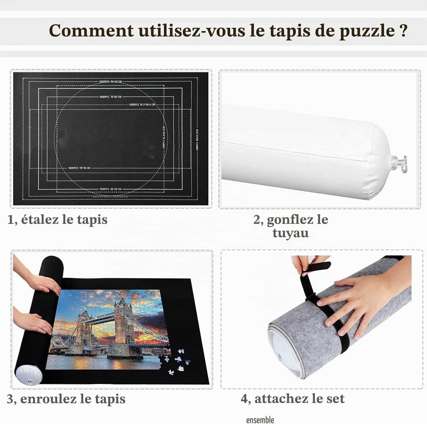 Thumbnail 5 de Celawork puzzelmat voor 3.000 stukjes van zwart vilt, oprolbaar
