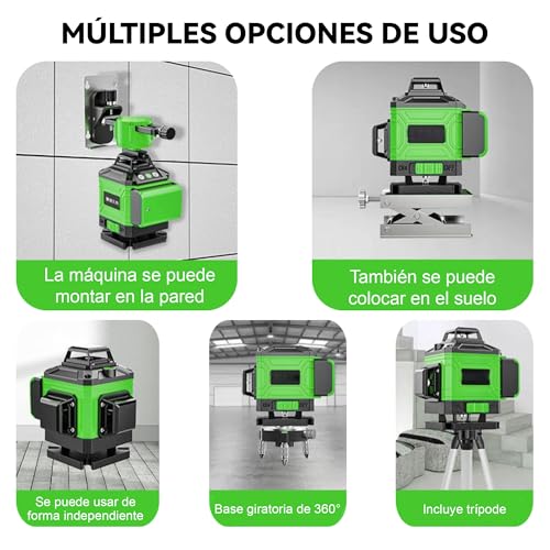 Detalle de Nivel láser autonivelante 360° X 4D NUMNER con 16 líneas y control remoto (verde) con trípode