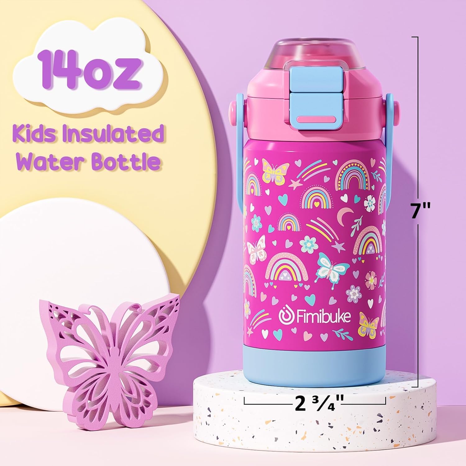 Thumbnail 4 de Fimibuke Kids Insulated Water Bottle with 3-in-1 Lid, 14oz, Leak-Proof 18/8 Stainless Steel (2-Pack)