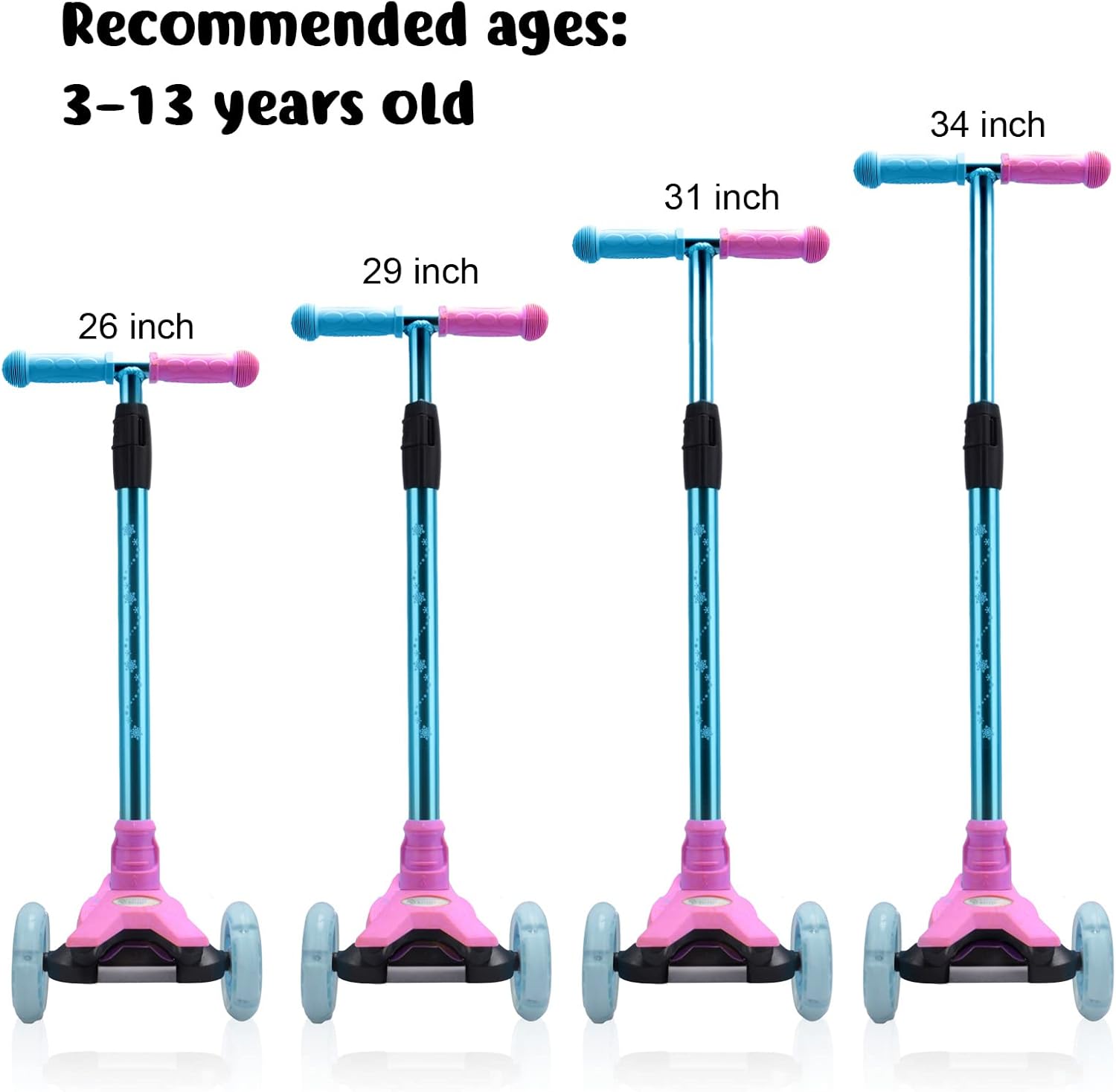 Thumbnail 3 de 3-Wheel Kids Scooter (Ages 6–12) with Light-Up Wheels, Sturdy Deck, and 4 Height Adjustments