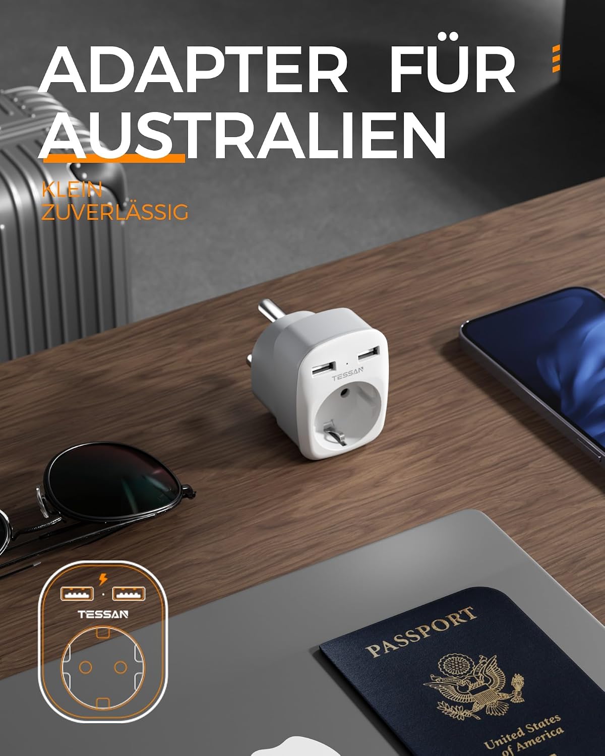 Thumbnail 5 de TESSAN Reiseadapter Südafrika 3-in-1