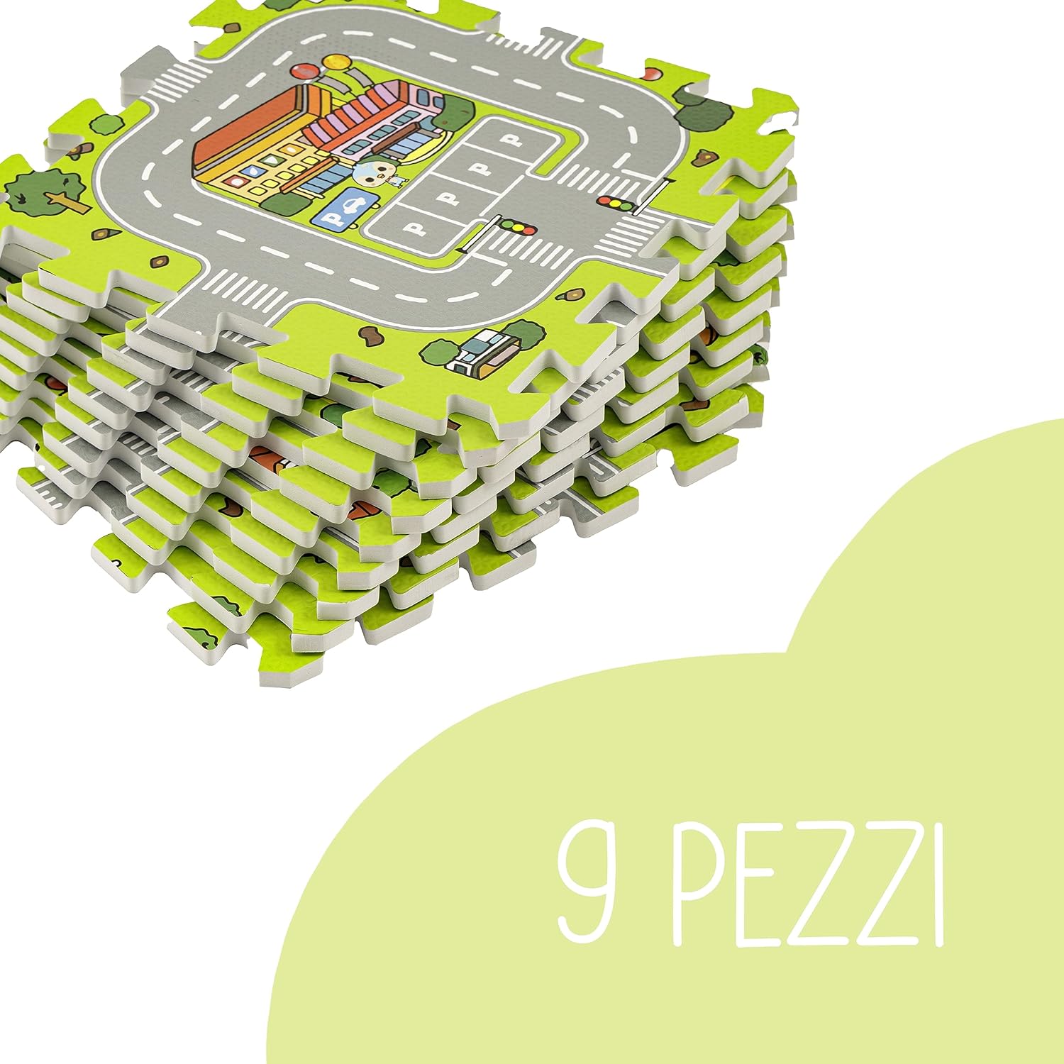 Thumbnail 5 de Baroni Toys tappeto puzzle 9 pezzi in EVA a incastro (32x32 cm) con grafiche di strade