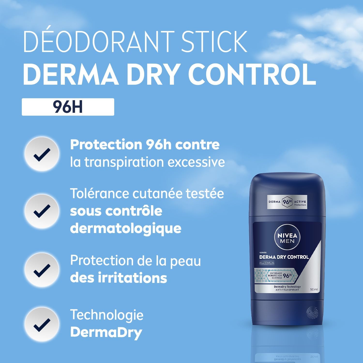 Detalle 2 de NIVEA MEN Stick Derma Dry 96h déodorant