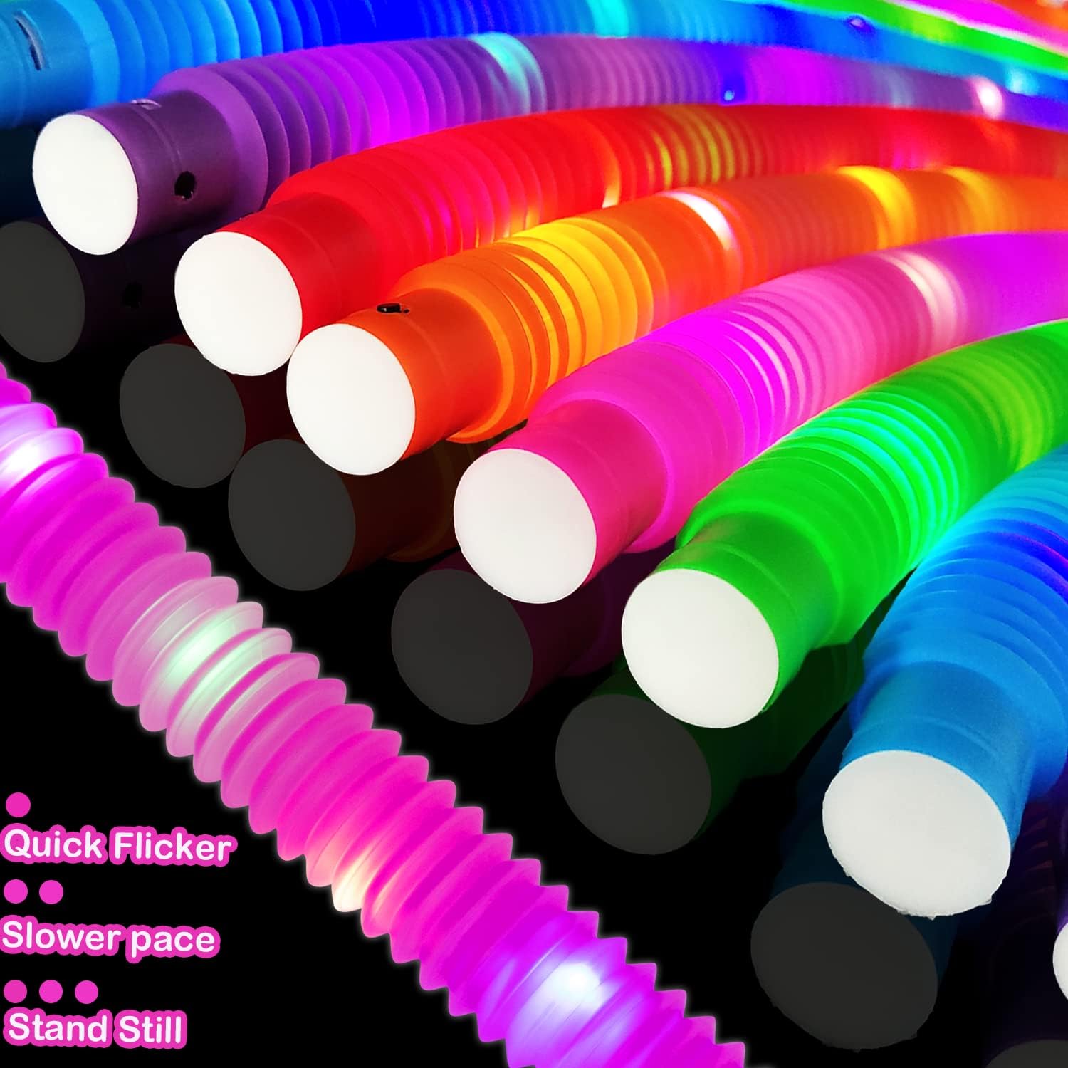 Thumbnail 3 de Light Up Pop Tube Toys (6-Pack) for Toddlers, LED Glow Stick Bracelet & Necklace Party Favors