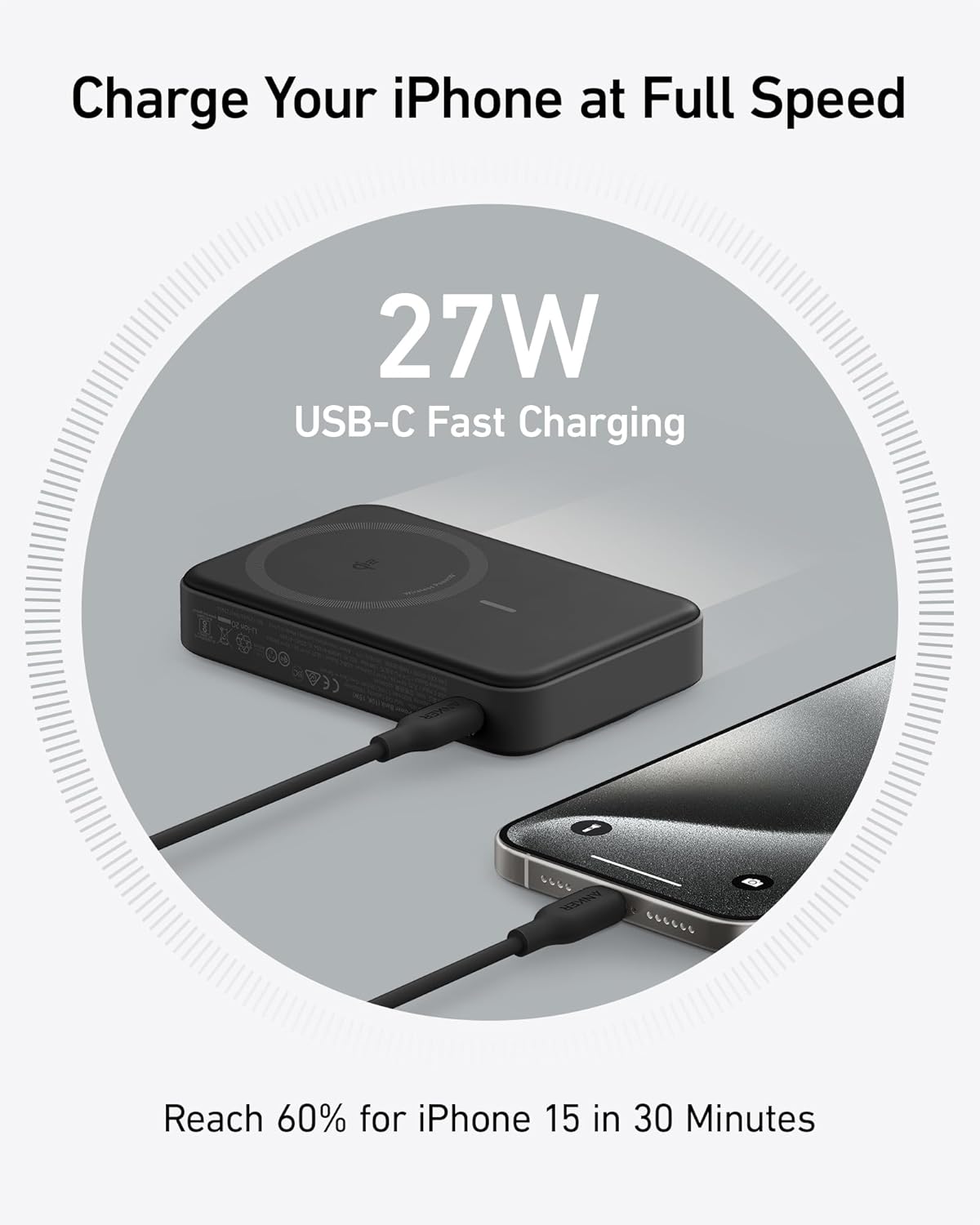 Detalle 1 de Anker MagGo Power Bank 15W ⚡ con Pantalla y USB-C