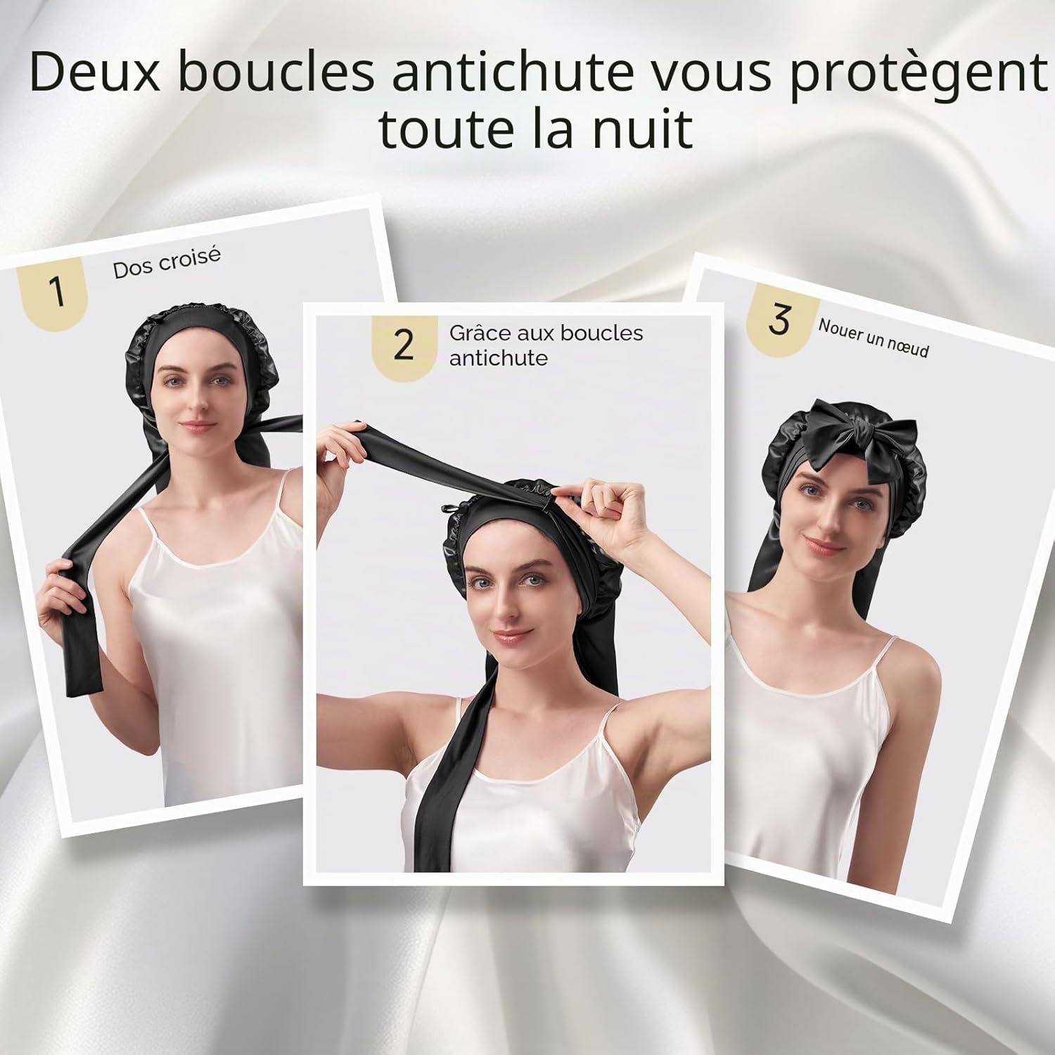 Thumbnail 6 de Umisleep Bonnet de Nuit 22 Momme en Soie de Mûrier – Double Face, Large, pour Cheveux Volumineux