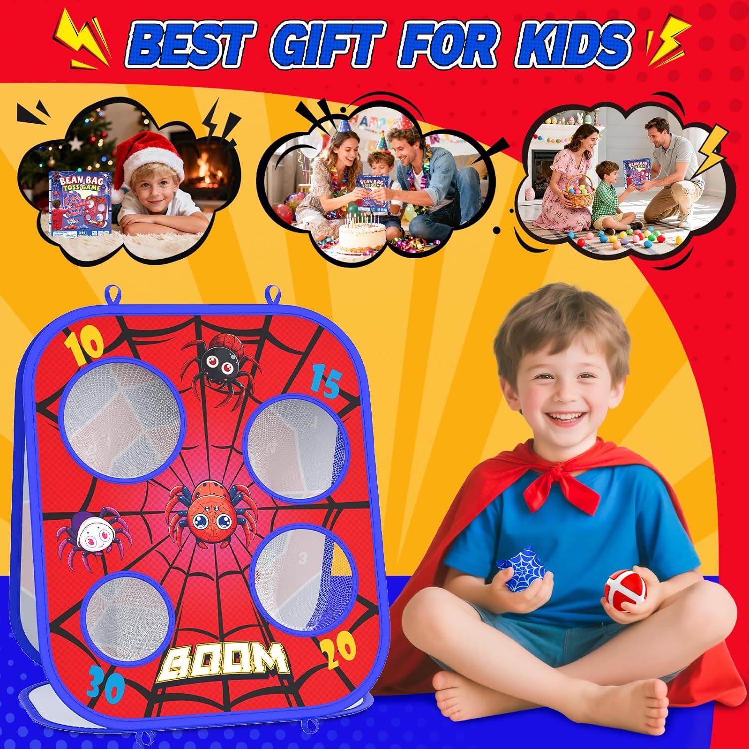 Thumbnail 6 de Spider Bean Bag Toss Game: 3-in-1 Outdoor Cornhole, Dart & Toddler Football Set