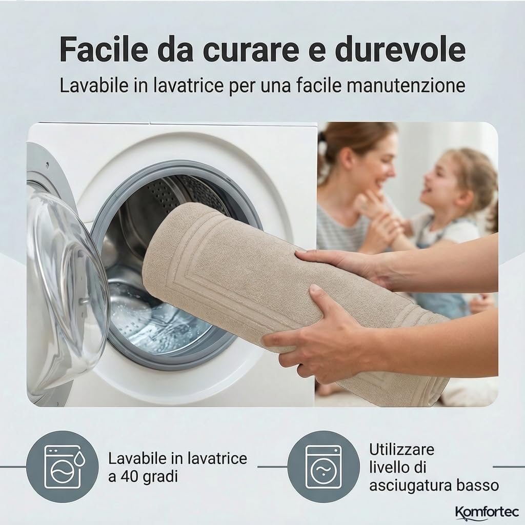 Thumbnail 3 de Komfortec Set di 2 Tappetini da Bagno 50x70 cm Beige in cotone 600 g/m², assorbenti e asciugatura rapida