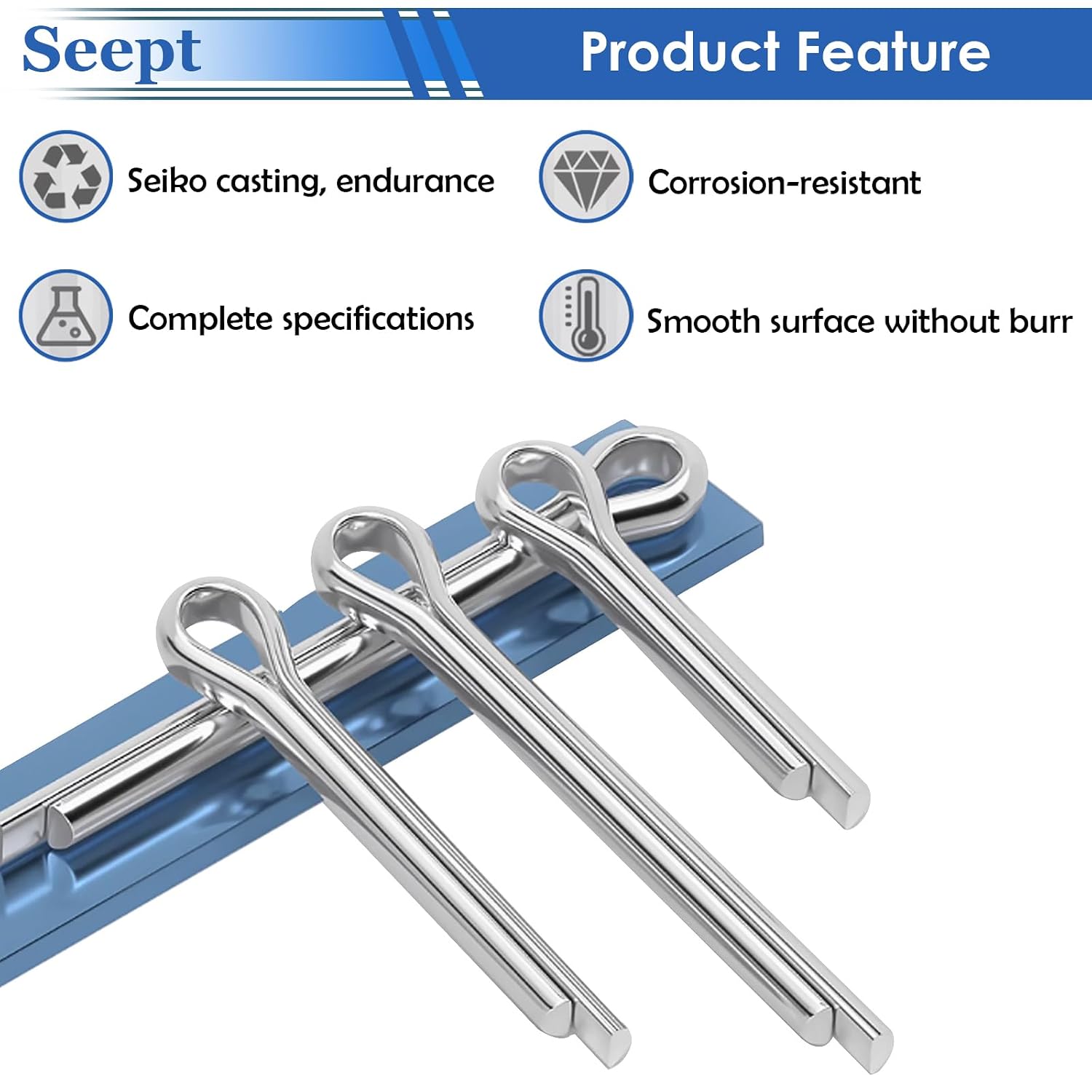 Detalle de Seept 120-Piece Cotter Pin Assortment, 304 Stainless Steel, 6 Sizes