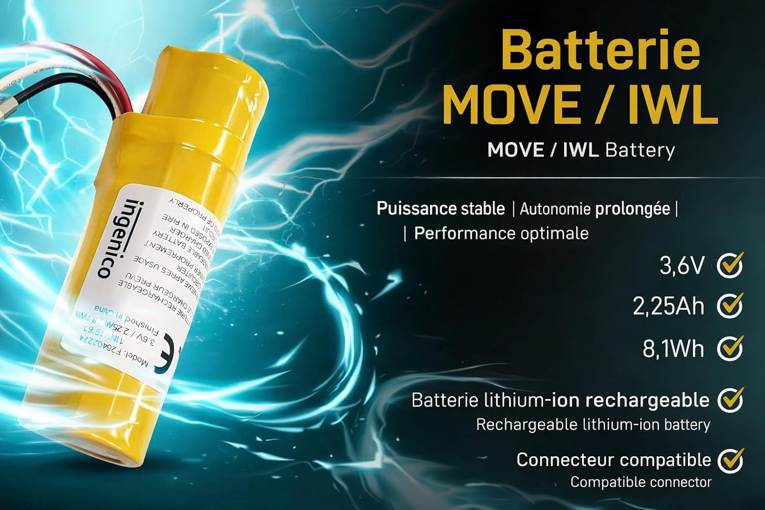 Thumbnail 4 de Batterie Ventalia pour terminaux Ingenico (Move 3500/Move 5000/IWL220–IWL252) – Li‑ion 3,6 V 2,25 Ah
