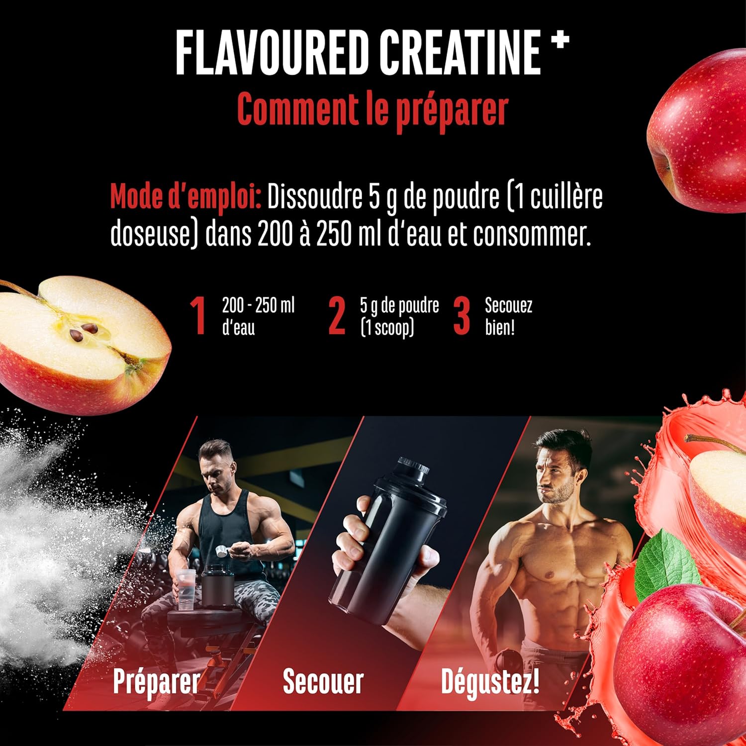 Thumbnail 6 de Flavoured Creatine poudre 550 g – créatine mono hydratée aromatisée avec Taurine, vegan, sans sucre et soluble