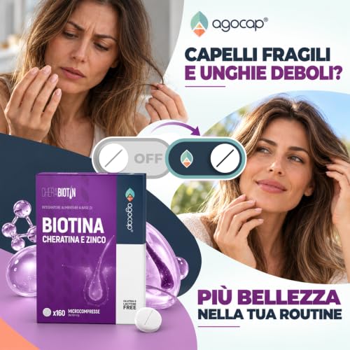 Detalle 1 de Agocap Cherabiotin, integratore per capelli con biotina, cheratina e zinco