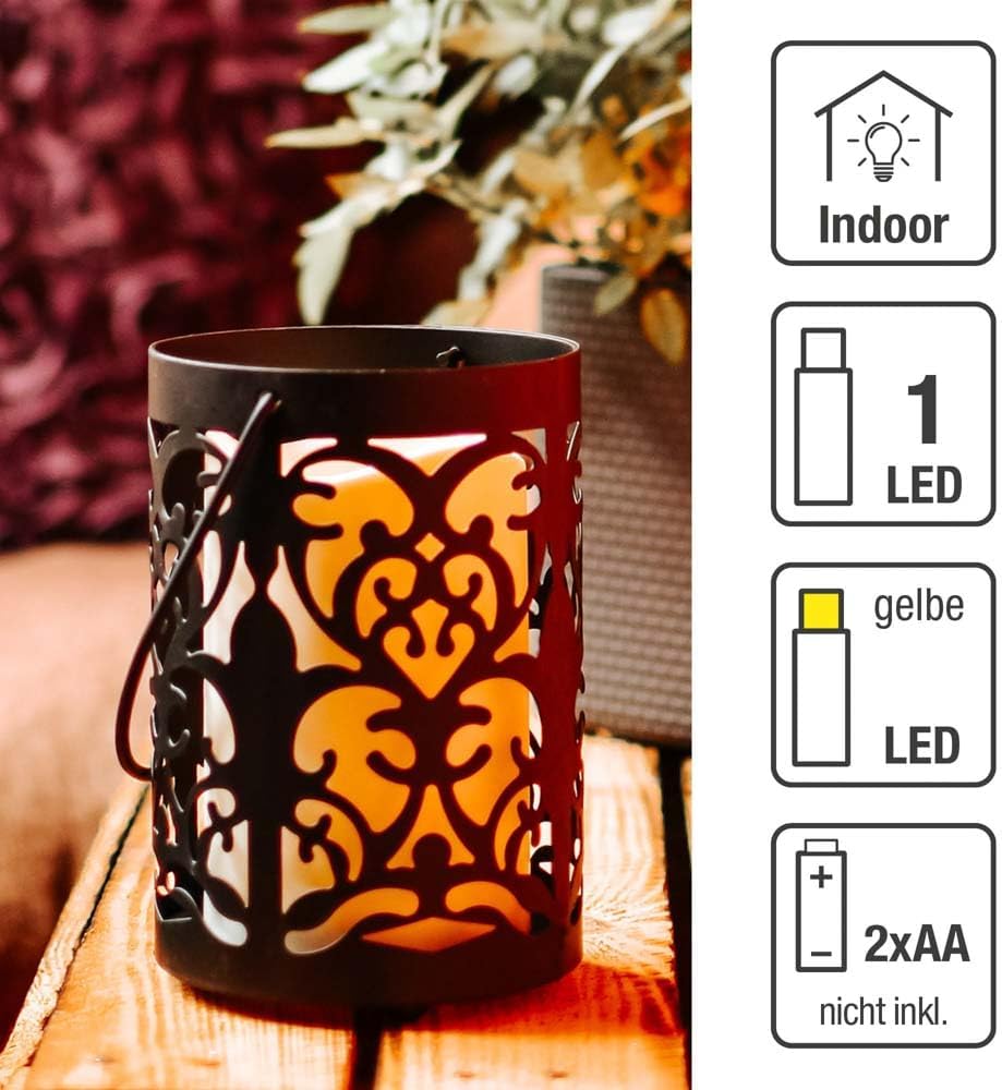 Detalle de hellum Lanterne LED avec bougie LED – lanterne décorative en métal noir 10 x 15 cm