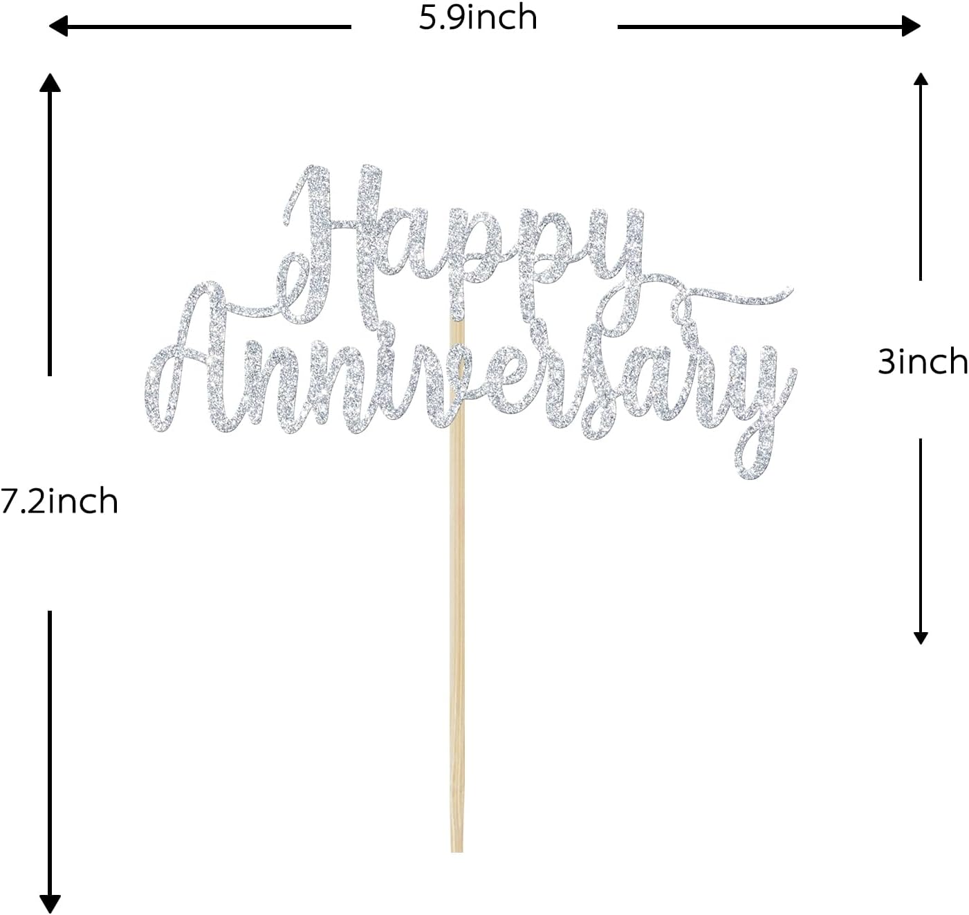 Thumbnail 4 de Calarjeta Happy Anniversary Cake Topper, 5.9 x 4.2-Inch Silver Glitter Paper