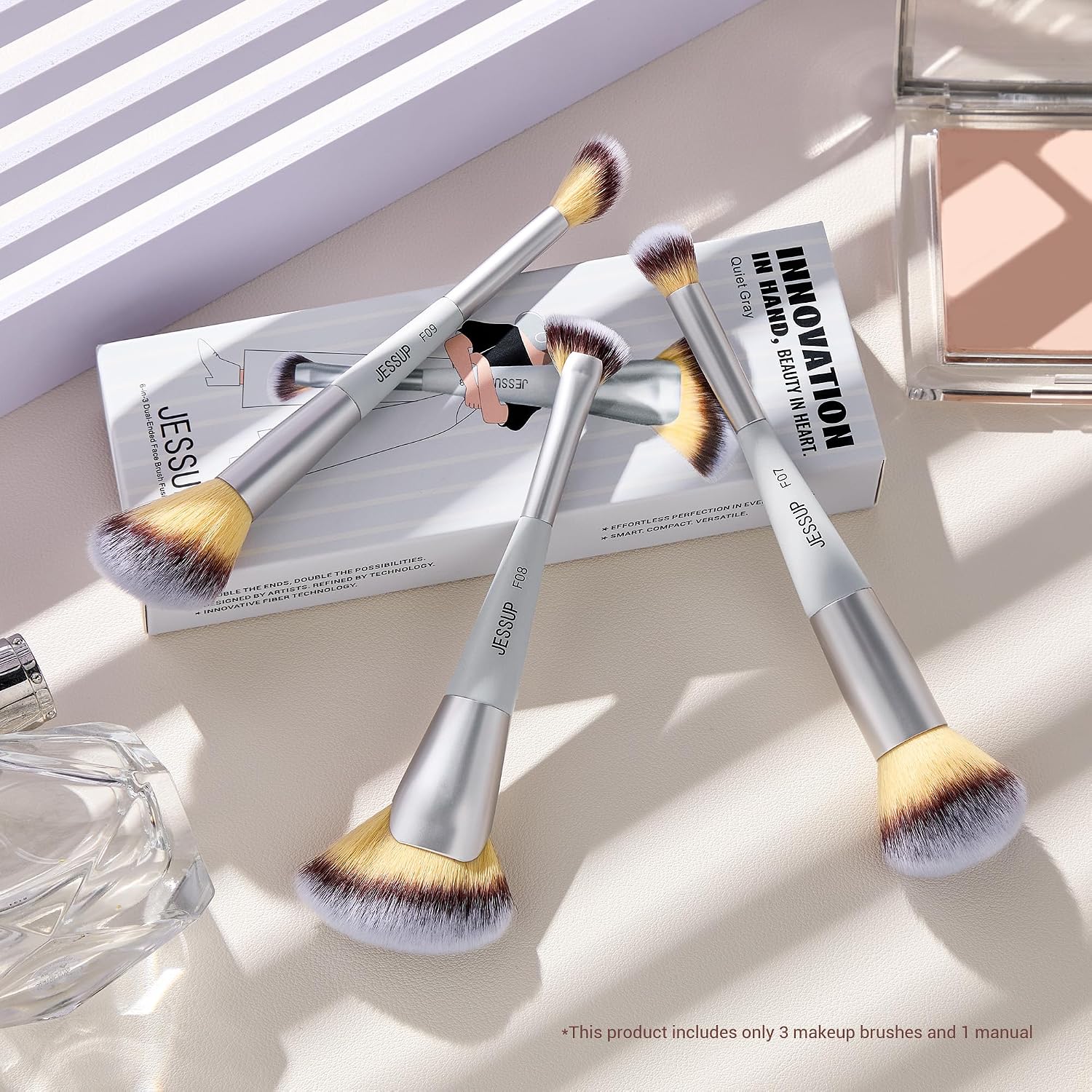 Detalle 2 de Jessup pennelli trucco viso Set di 3 – pennelli a doppia punta T521