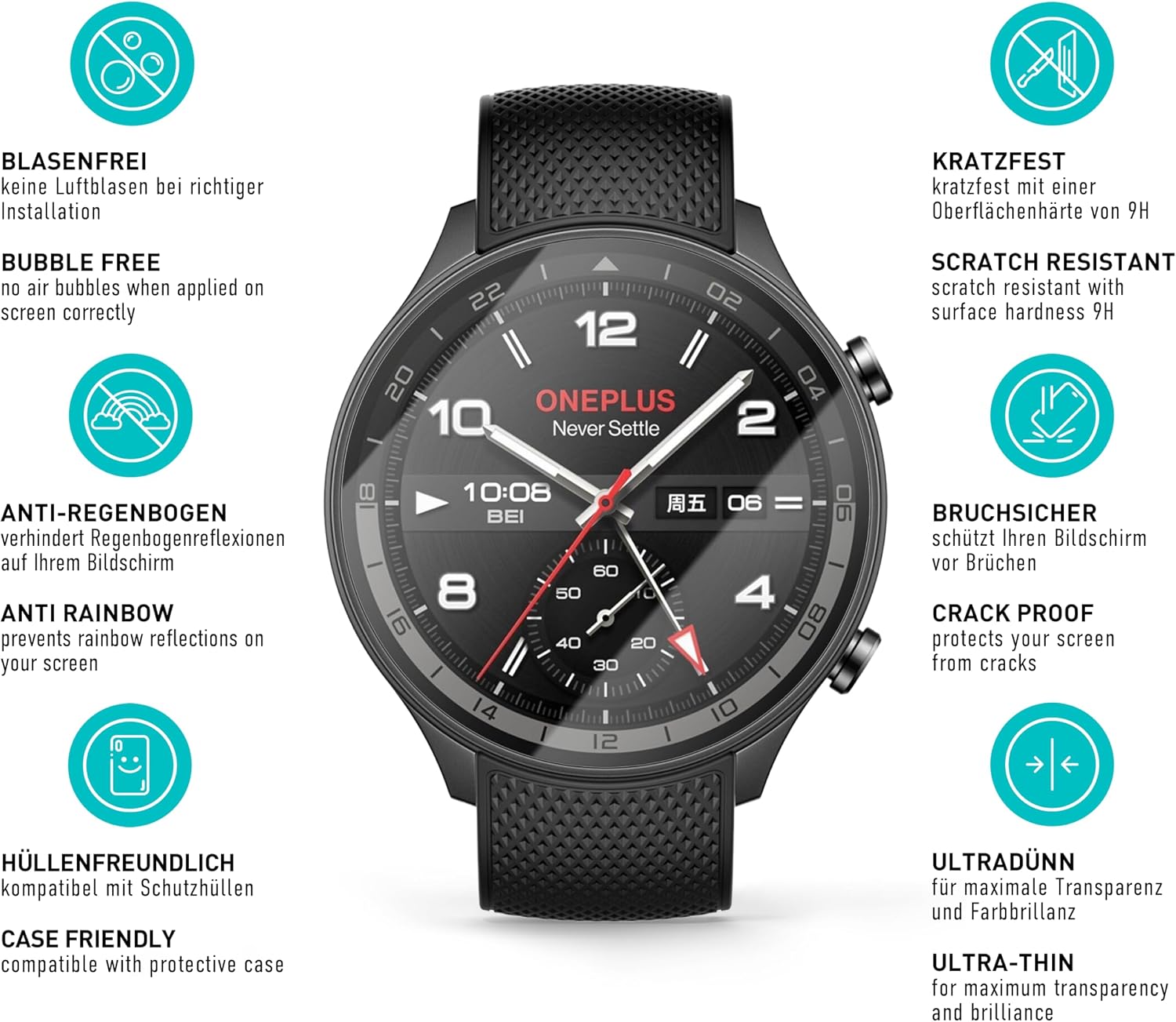 Thumbnail 4 de Smartect Glass Screen Protector (3 Pack, Ultra-Clear, Bubble-Free) for OnePlus Watch 2R