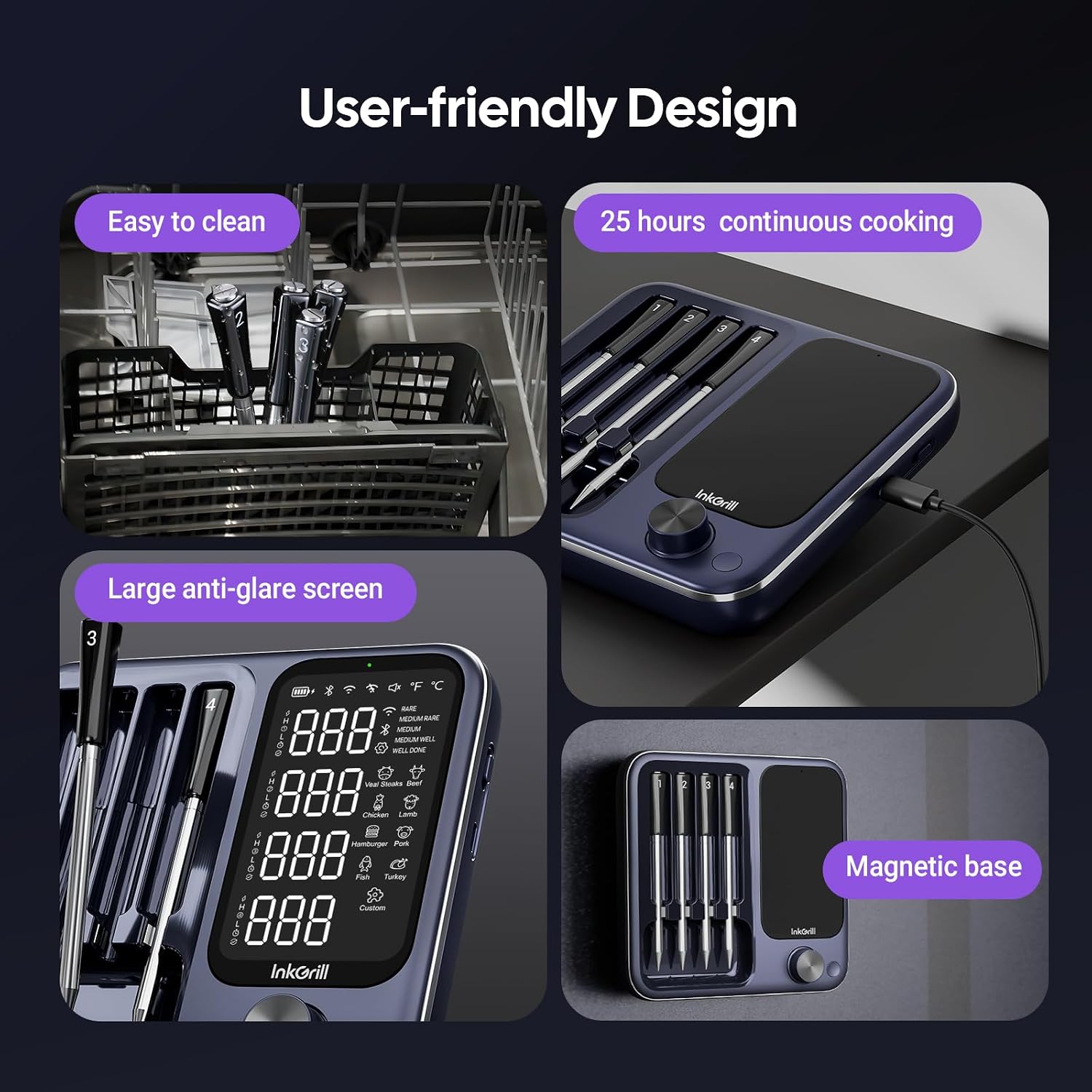 Detalle de InkGrill 4-Probe Digital Meat Thermometer with WiFi, Bluetooth and Smart App