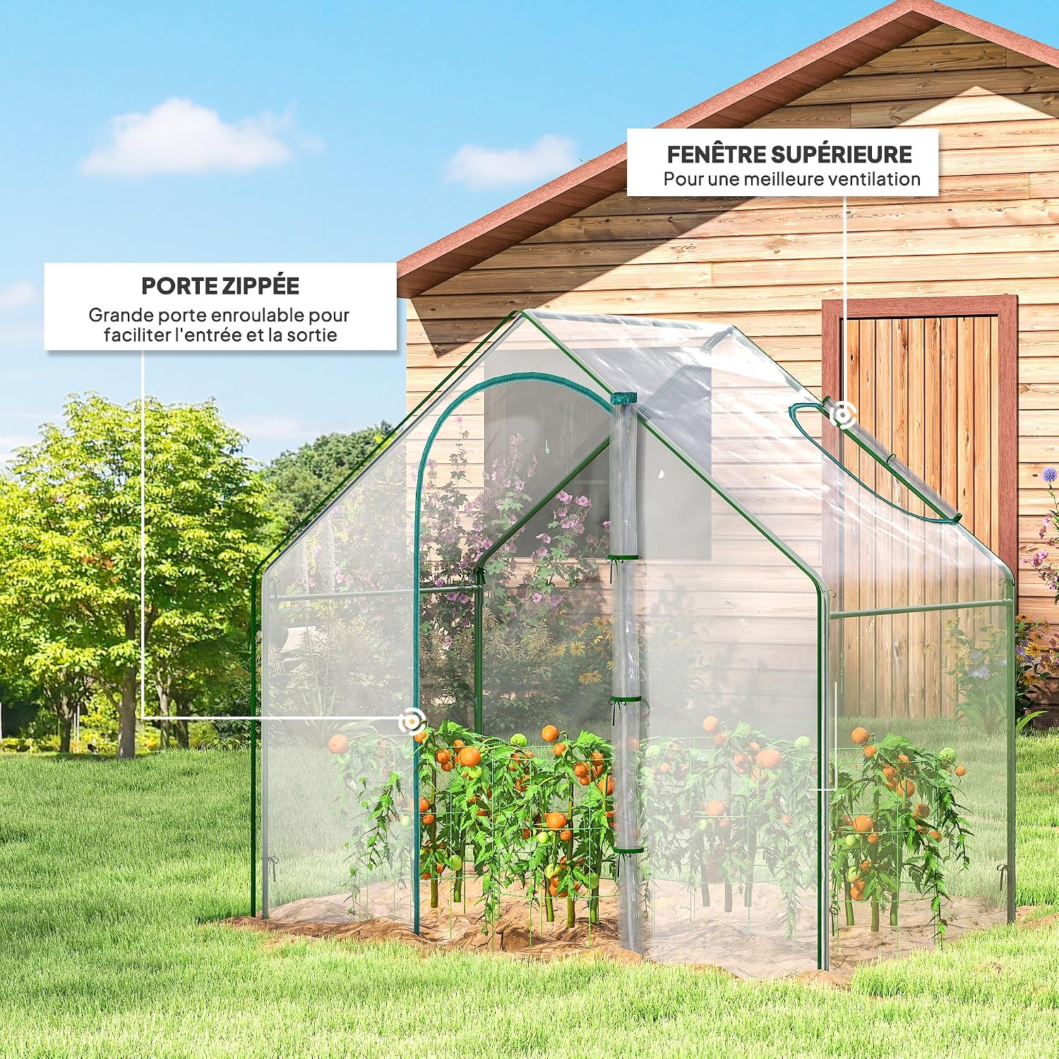 Detalle de Outsunny 845-154V00CR broeikas van staal en pvc, transparant, 1,8 x 1 x 1,68 m
