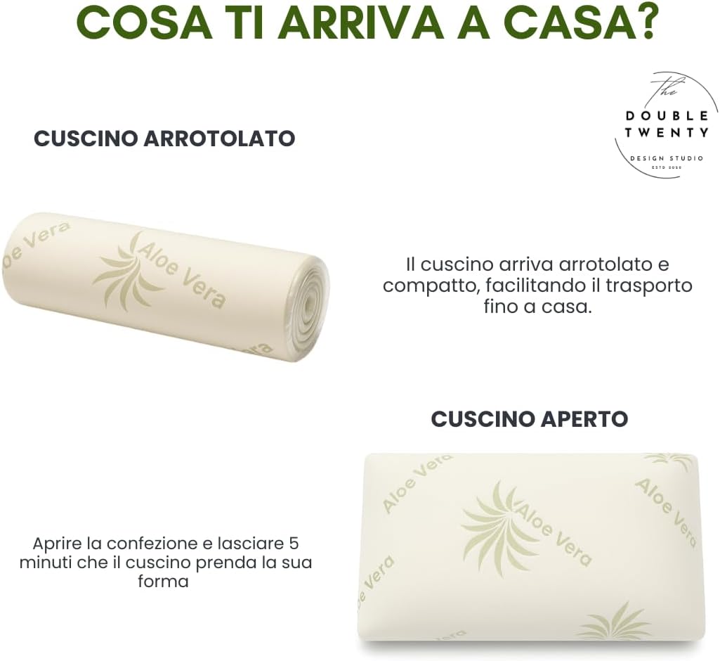Thumbnail 6 de The Double Twenty – Cuscino Memory Foam a Saponetta da 12 cm con Federa Aloe Vera, supporto cervicale ed ortopedico