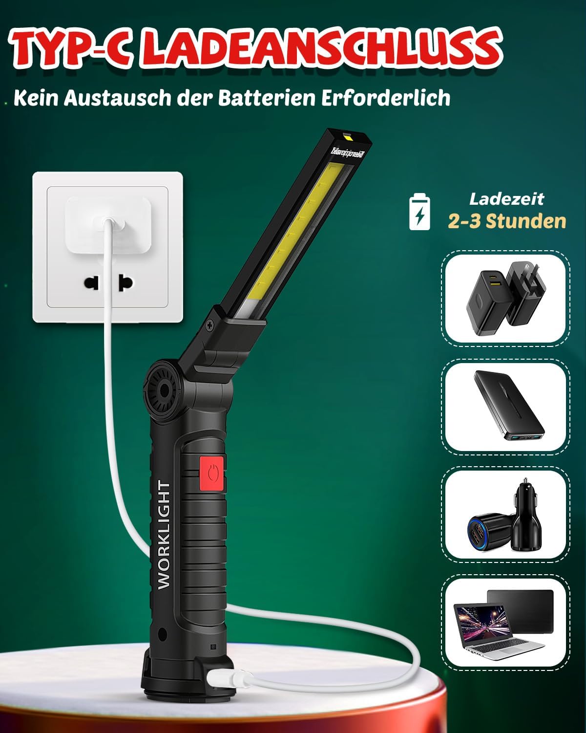 Thumbnail 1 de Coquimbo LED Arbeitsleuchte / Werkstattlampe (4er-Set) – aufladbare Taschenlampe mit Magnet und Haken