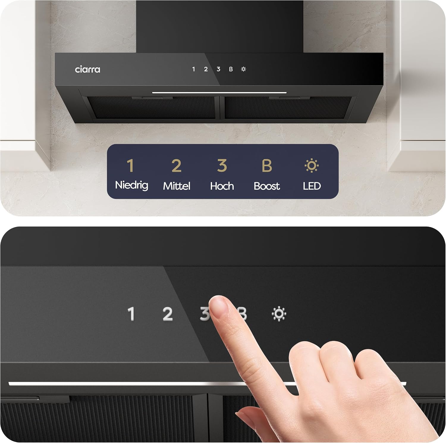 Thumbnail 6 de CIARRA CBCB6102 Dunstabzugshaube 60 cm – A+++, WLAN App, SensorTouch, 706 m³/h, Schwarz