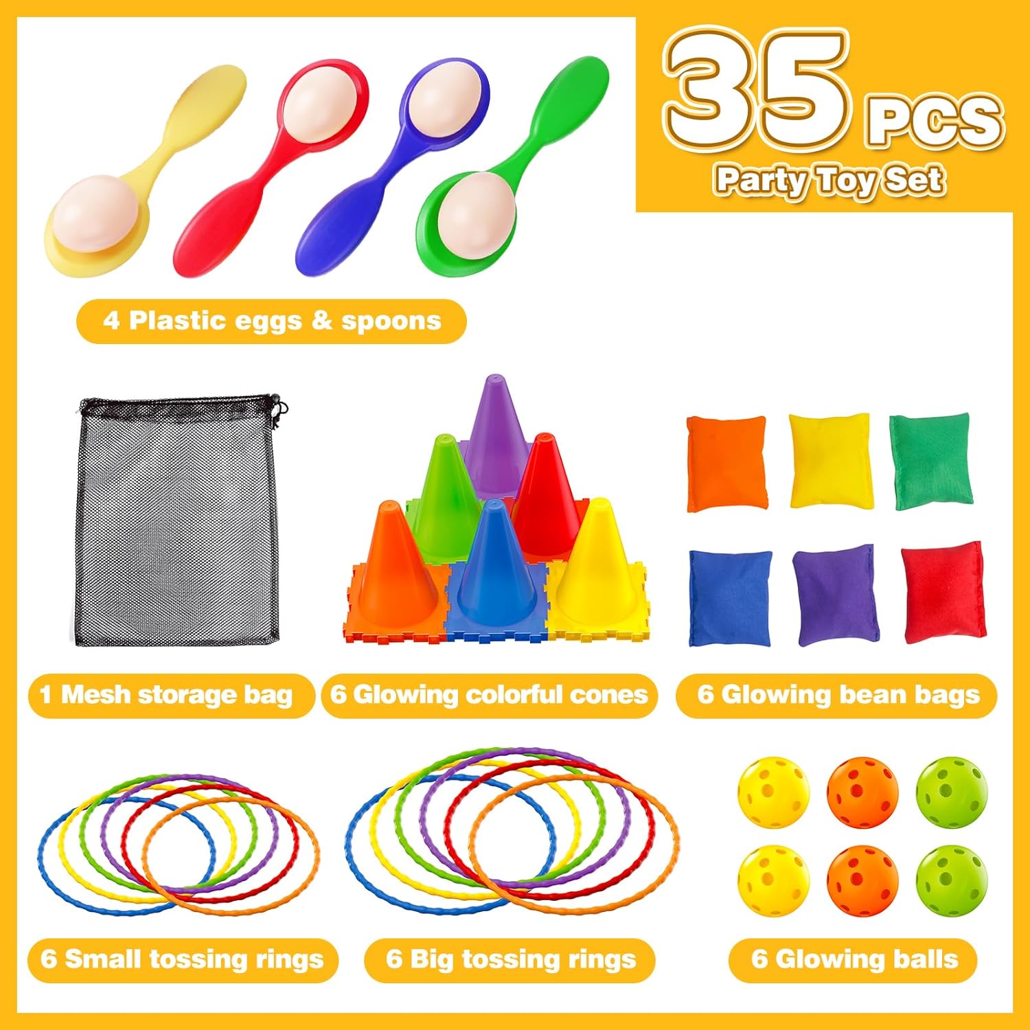 Thumbnail 3 de CLEMAS 35-teiliges 5-in-1 Light Up Wurfspiele-Set mit LED, Cornhole, Ringwurf und Eierlaufen