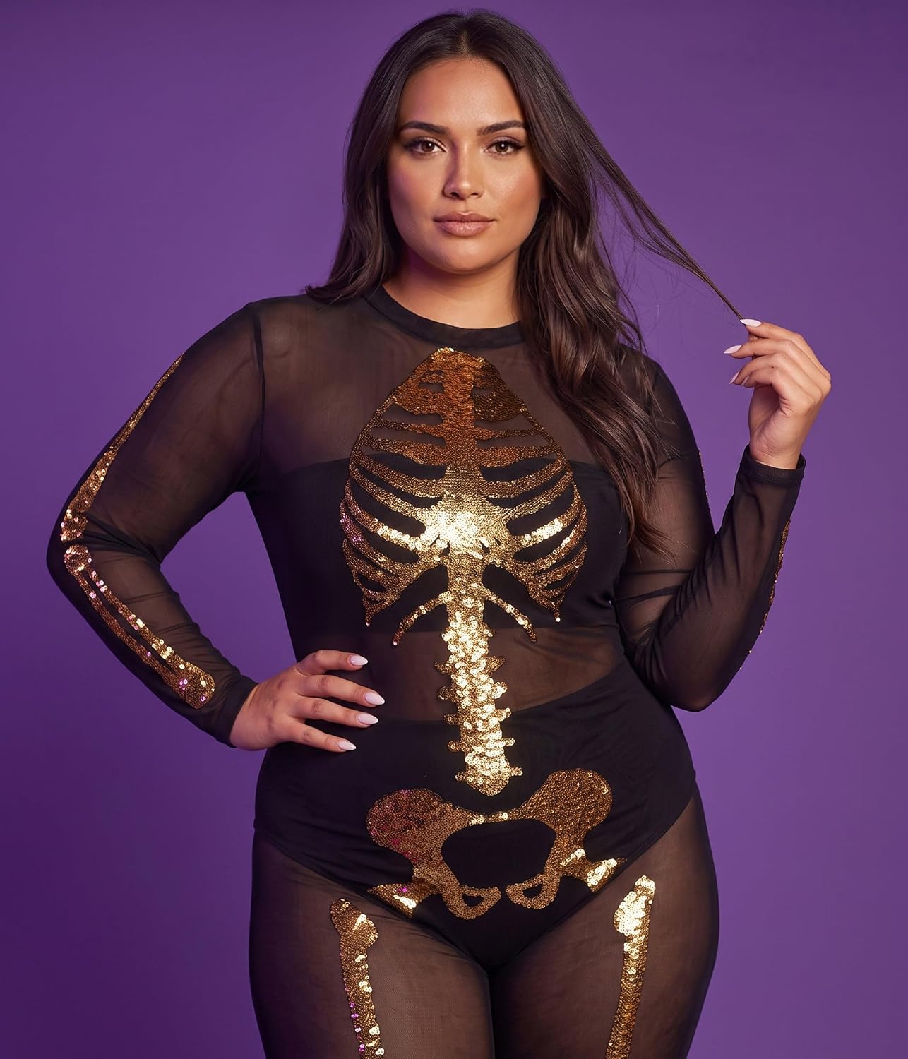 Detalle de Tipsy Elves Skeleton Bodysuit in Stretch Mesh