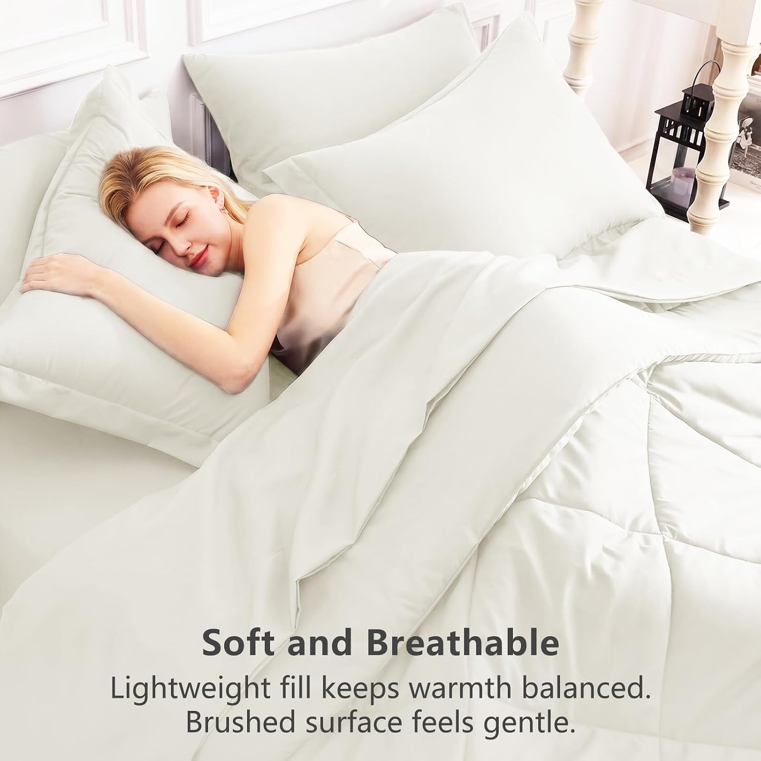 Thumbnail 3 de CozyLux Twin XL 5-Piece Comforter Set in Ivory for Dorm Rooms