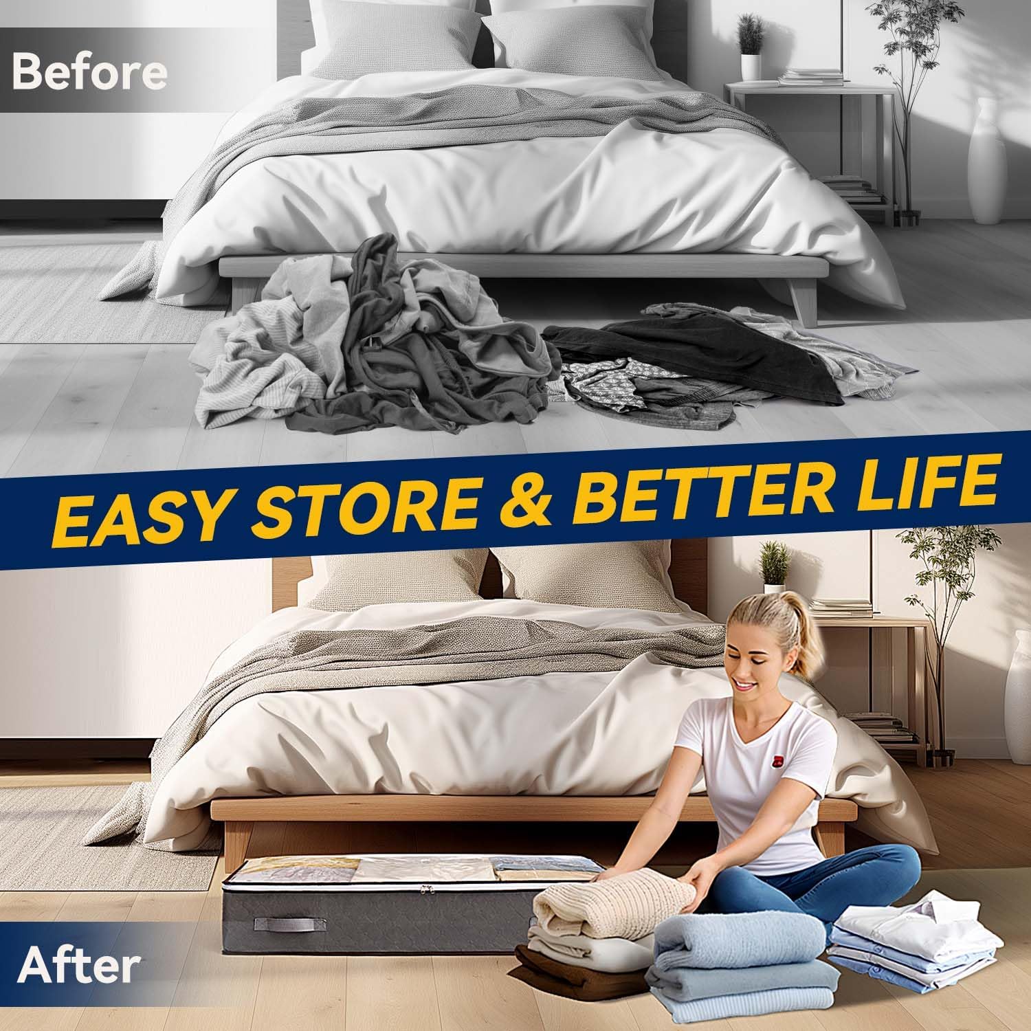 Thumbnail 6 de Boic 4 Pack 60L Underbed Storage Bags with Lid & Reinforced Handles