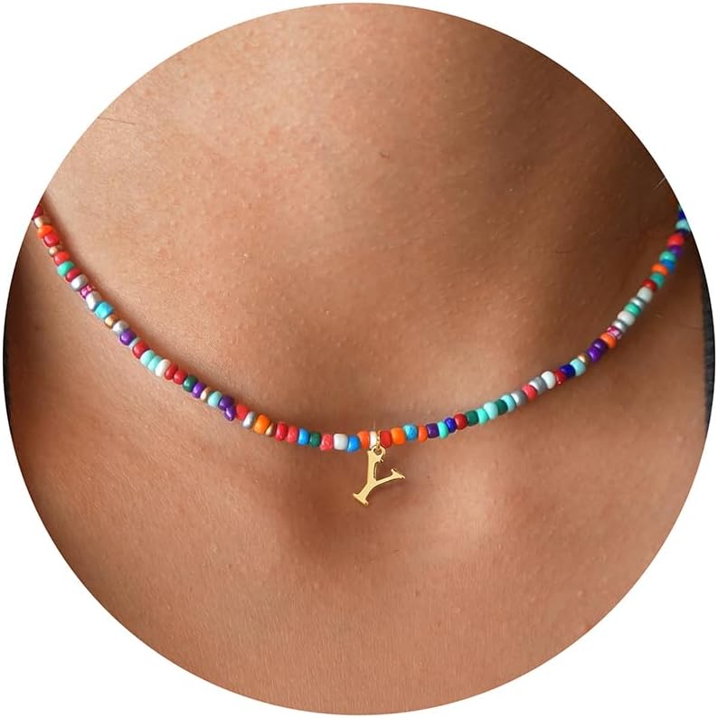 Thumbnail 6 de TINGN collana girocollo bohémien con perline colorate e iniziale personalizzabile